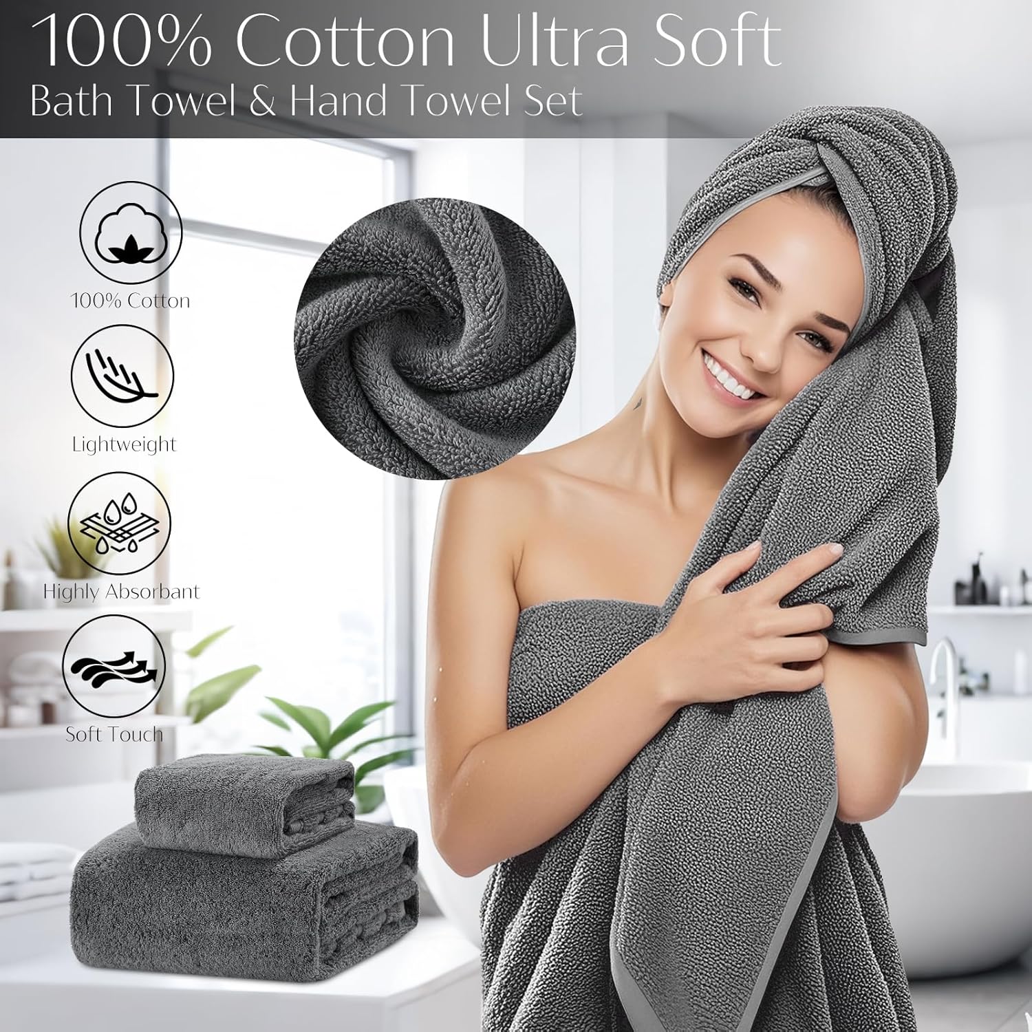 32PCS Bathroom Accessories Set Bathroom Set,Grey Shower Curtain Set,Bath Towel Set,Hand Towel,Toilet Brush,Trash Can & 3PCS Soap Dispenser