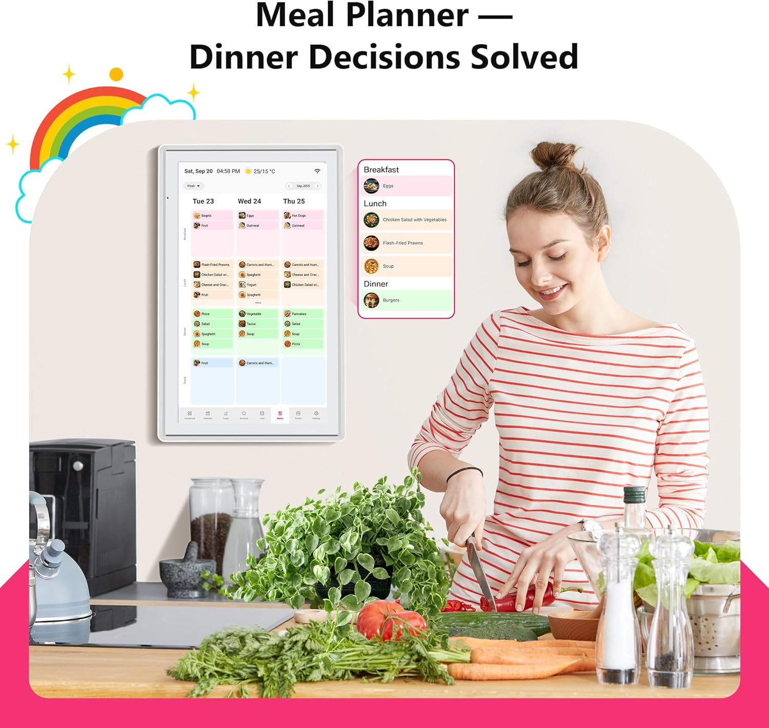 21.5 Inch Family Digital Calendar - Chore Chart, Meal Planner, Photo Display, FHD Interactive Touchscreen with LED Reminder, Wall & Desk Mount Smart Electronic Planner