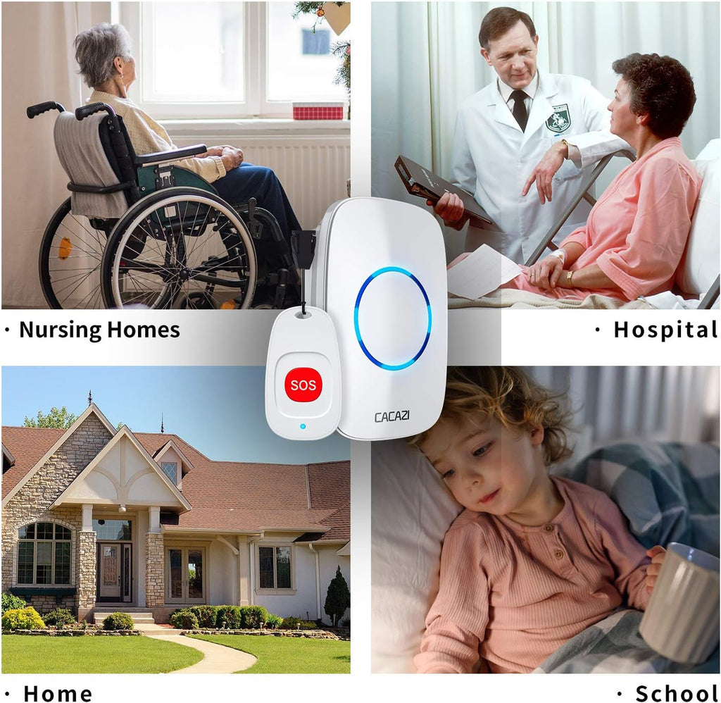Caregiver Pagers Wireless Call Button for Elderly Patient Personal in Home Life Alert System for Seniors Range 260ft/80Menter,60 Ringtones (1SOS Button+1 Receiver)