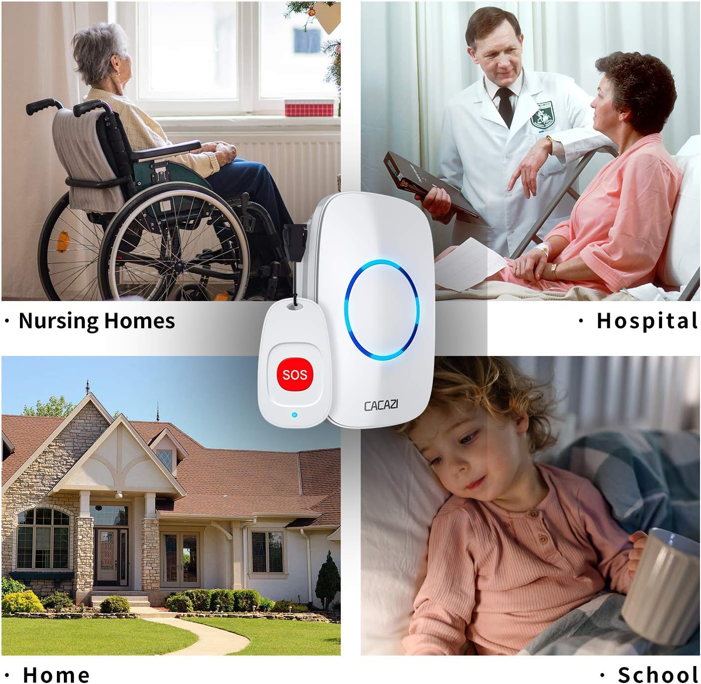 Caregiver Pagers Wireless Call Button for Elderly Patient Personal in Home Life Alert System for Seniors Range 260ft/80Menter,60 Ringtones (1SOS Button+1 Receiver)