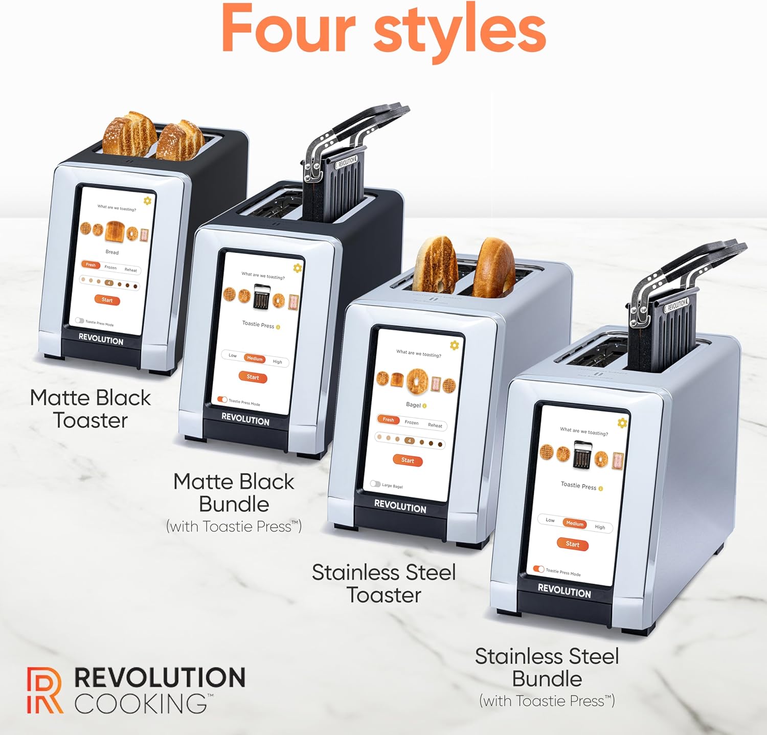 Revolution (Bundle) R180 Connect Touchscreen Smart Toaster + Toastie Press – Choose from 6 Bread Types, 7 Browning Levels, & Toastie Press Mode (Stainless Steel, 2-Slice)