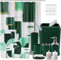 Bathroom Set - Dark Green Bathroom Accessories Set, Bathroom Sets with Shower Curtain and Rugs, Green Shower Curtain Set with Bathroom Trash Can, Soap Dispenser, Soap Dish for Home Decor