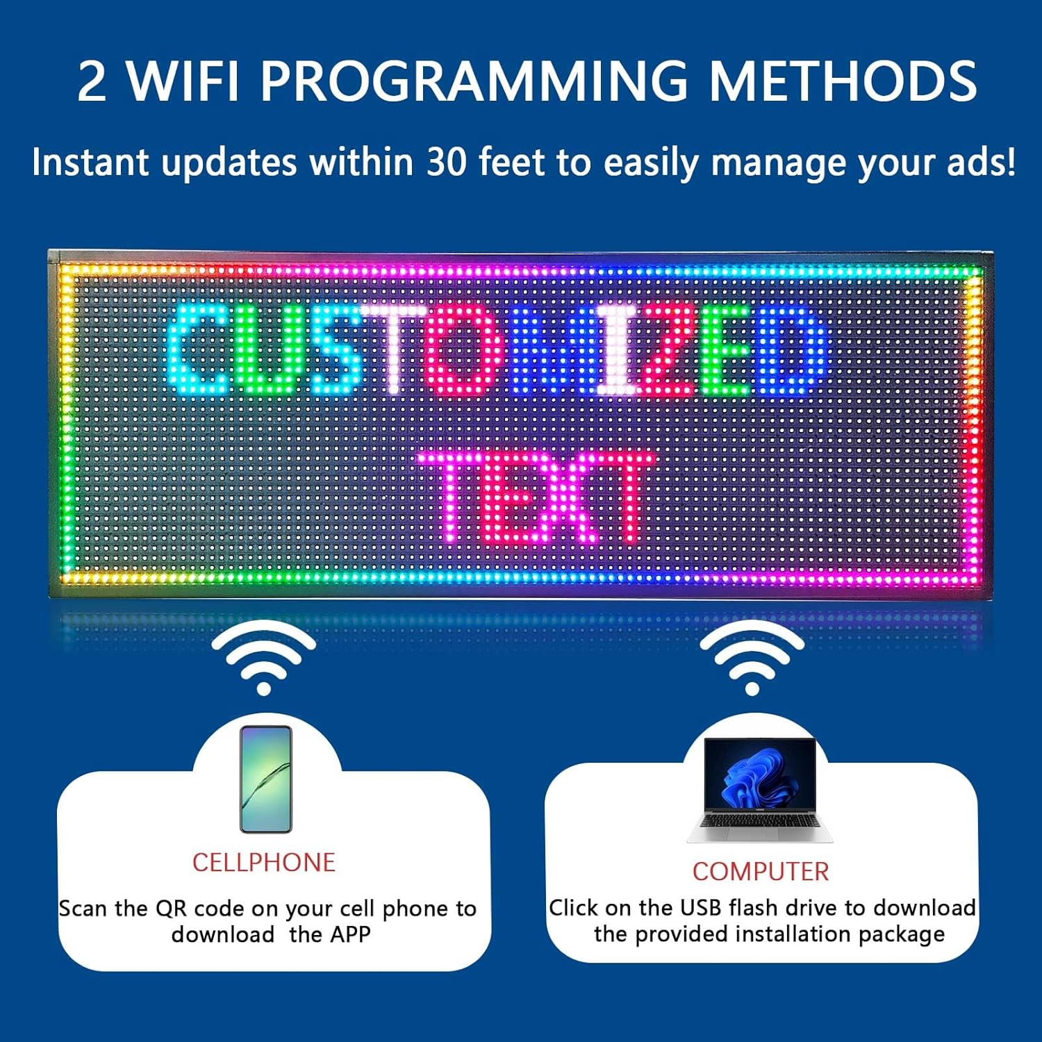 HS Programmable Scrolling Led Sign, Outdoor Digital Display Messsage Board, Full Color High Brightness WIFI Control,Text Customable, for Business Store Restaurant Public(P10 39''x14'')
