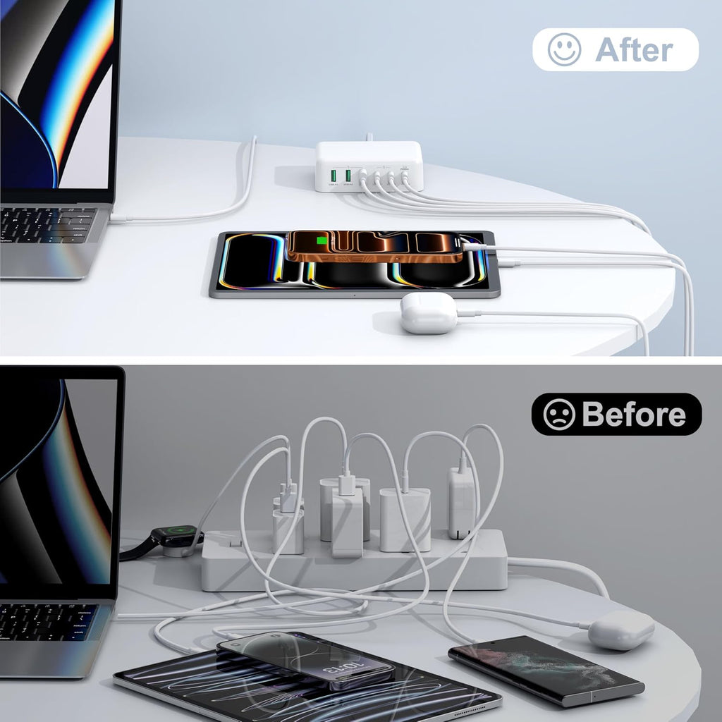 USB C Fast Charger, 150W 6 Port Desktop PD GaN Fast Charger Charging Station Block 65W USB C Laptop Power Adapter for MacBook Pro/Air iPad iPhone 17 16 15 14 13 Pro Max Galaxy S24 Note 20 Pixel