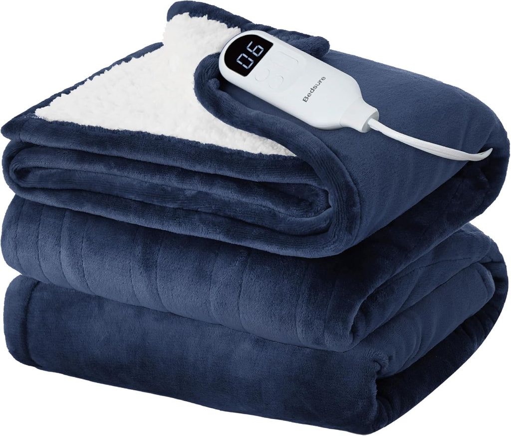 Bedsure Electric Blanket Twin - Soft Flannel Heated Blanket, Fast Heating with 10 Time Settings & 6 Heat Settings, Warm Gifts for Grandma, Women, Men (62x84 inches, Navy)