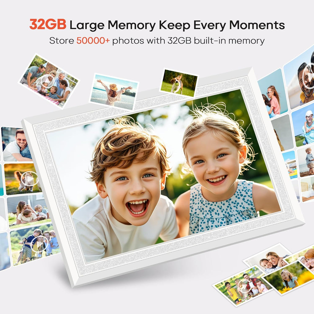 Frameo 10.1" Digital Picture Frame, Smart WiFi Digital Photo Frame with 1280x800 HD IPS Touch Screen 32GB Memory Auto-Rotate Wall Mounted, Share Photos/Videos from Phone Anywhere(White)