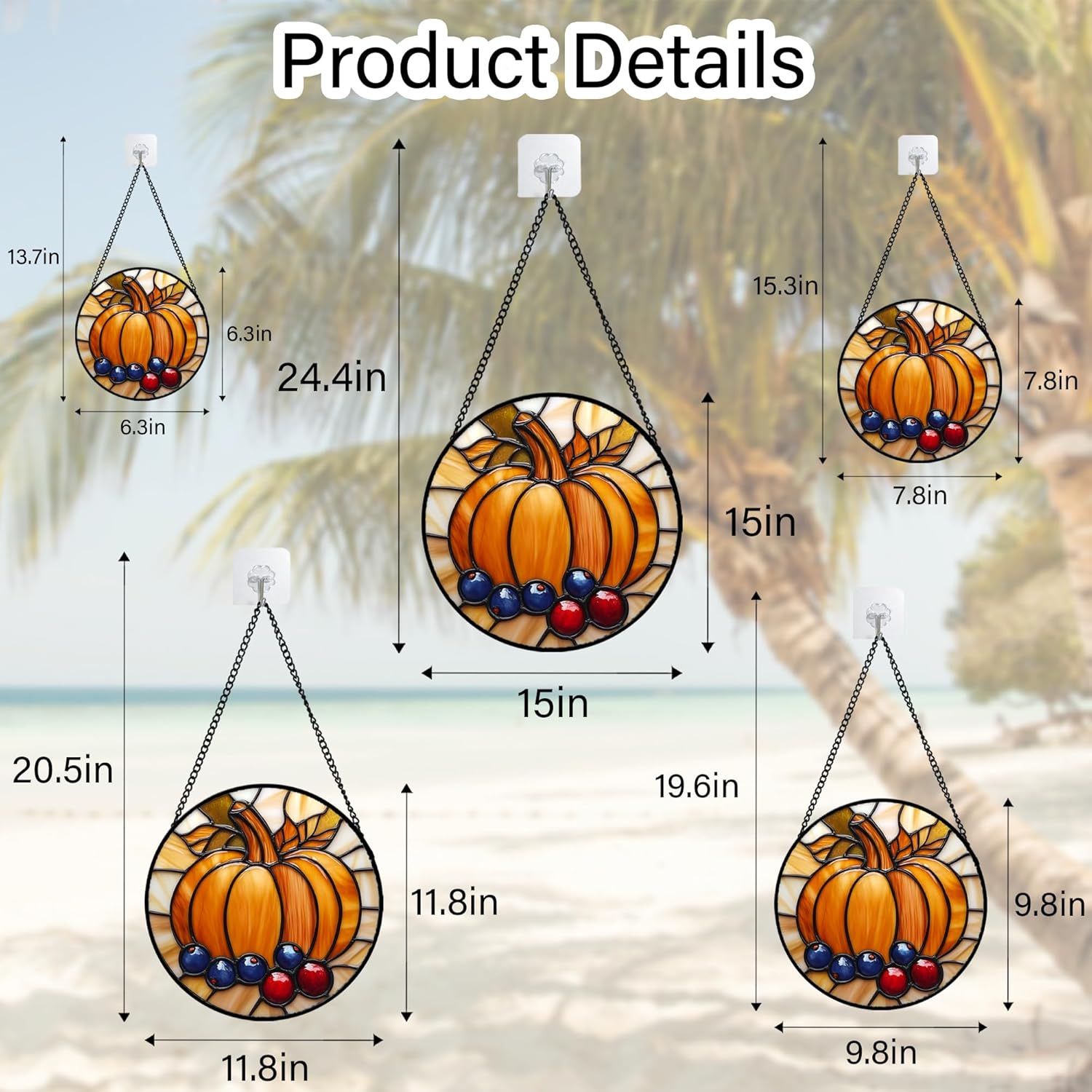 Stained Glass Window Hanging Fall Pumpkin Berries 9.8" - Suncatcher Door Garden Kitchen Sunroom Sun Catcher Autumn Home Decor Birthday for Mom Grandma Men Woman