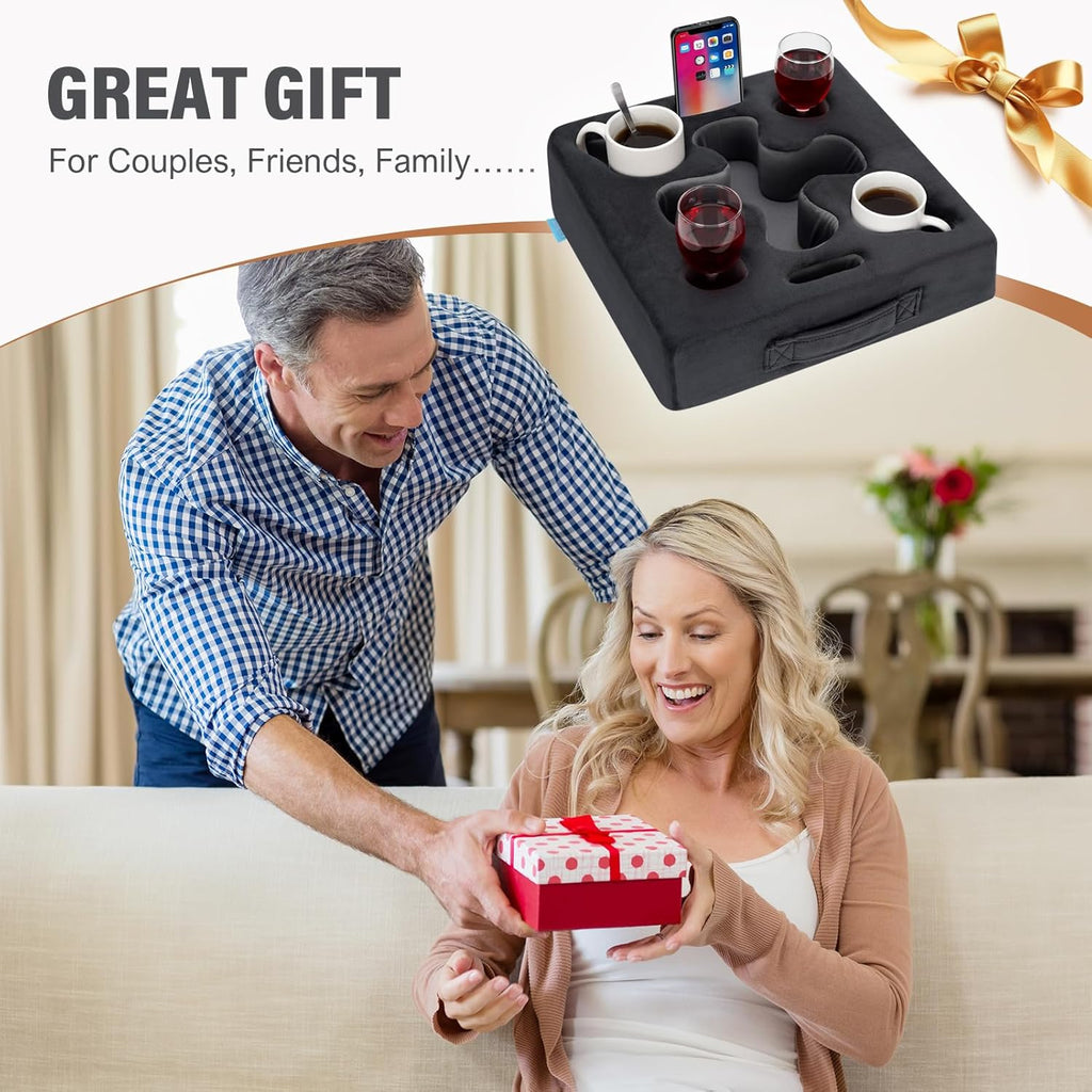 Couch Cup Holder-Sofa Cup Holder Pillow Tray Caddy Cupholder Hearted for Bed, Rv, Tv, Car, Man Cave, Backseat for Remote, Drinks, Snacks (DarkGrey)