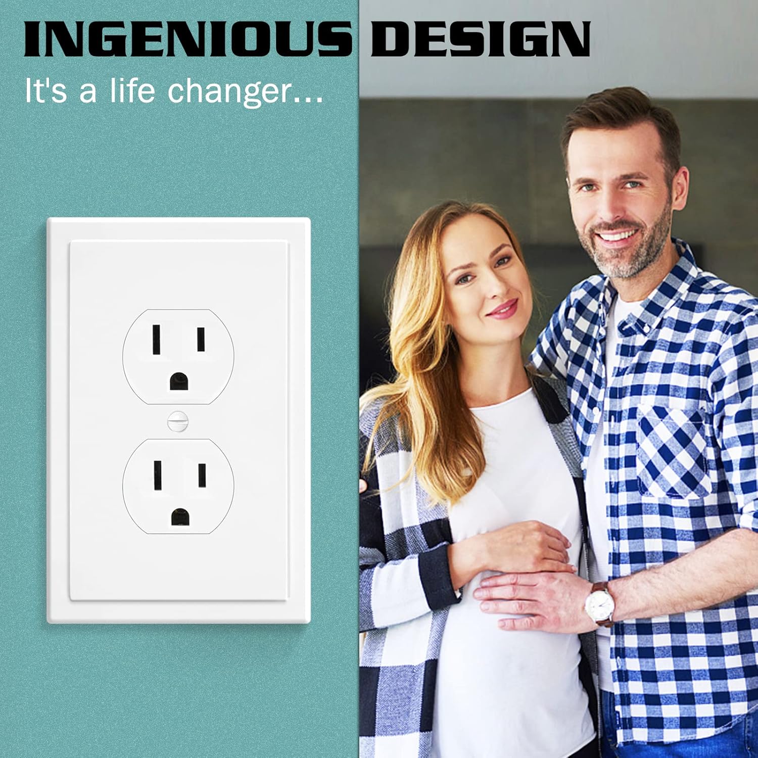 1-Gang Modern Edge Decorative Wall Plate Cover Switch Outlet Single Duplex Electrical Faceplate for Light Switches, Smart Switch, GFCI, Dimmers, Receptacle, USB Outlet (4 Pack, Single Duplex)