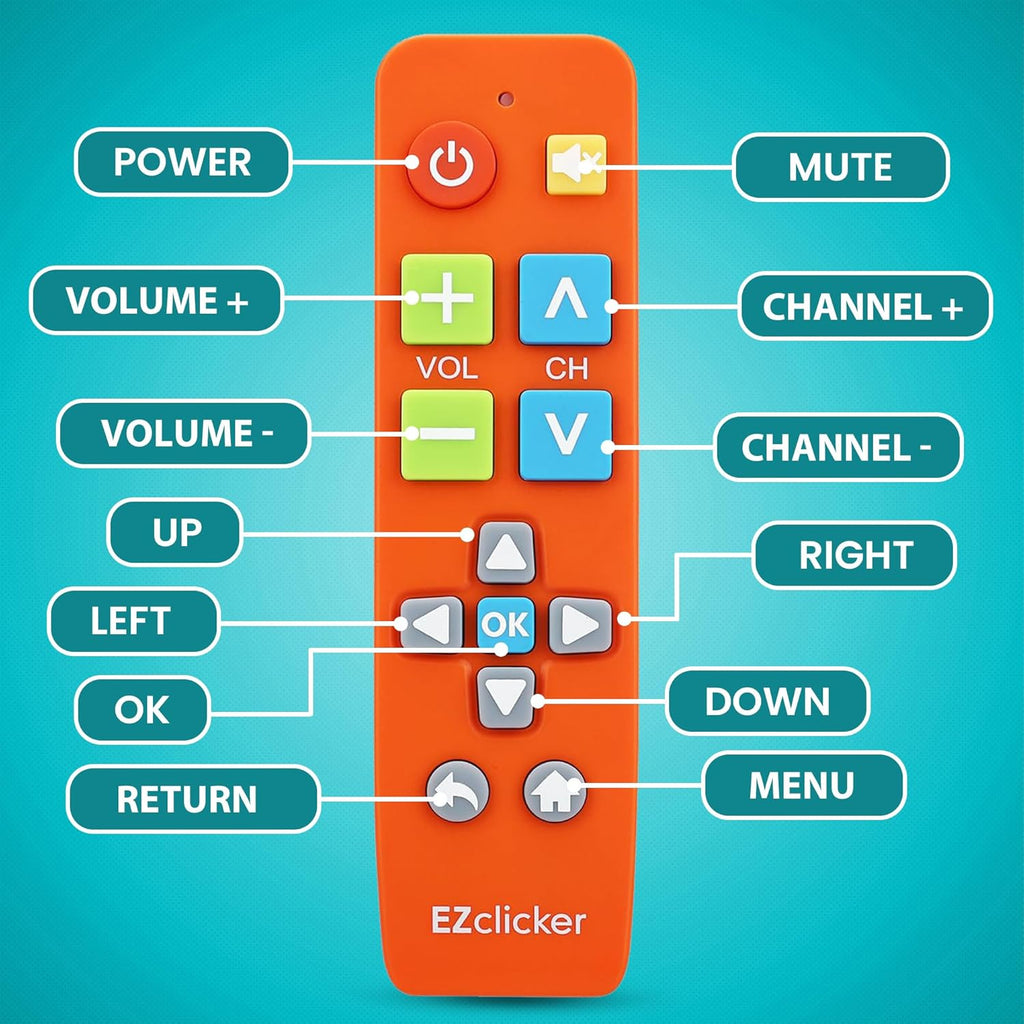 Big Button Universal TV Remote (Orange) Simple Easy to Use, Great for Seniors, Works with Major TV Brands (2xAAA Batteries Not Included)