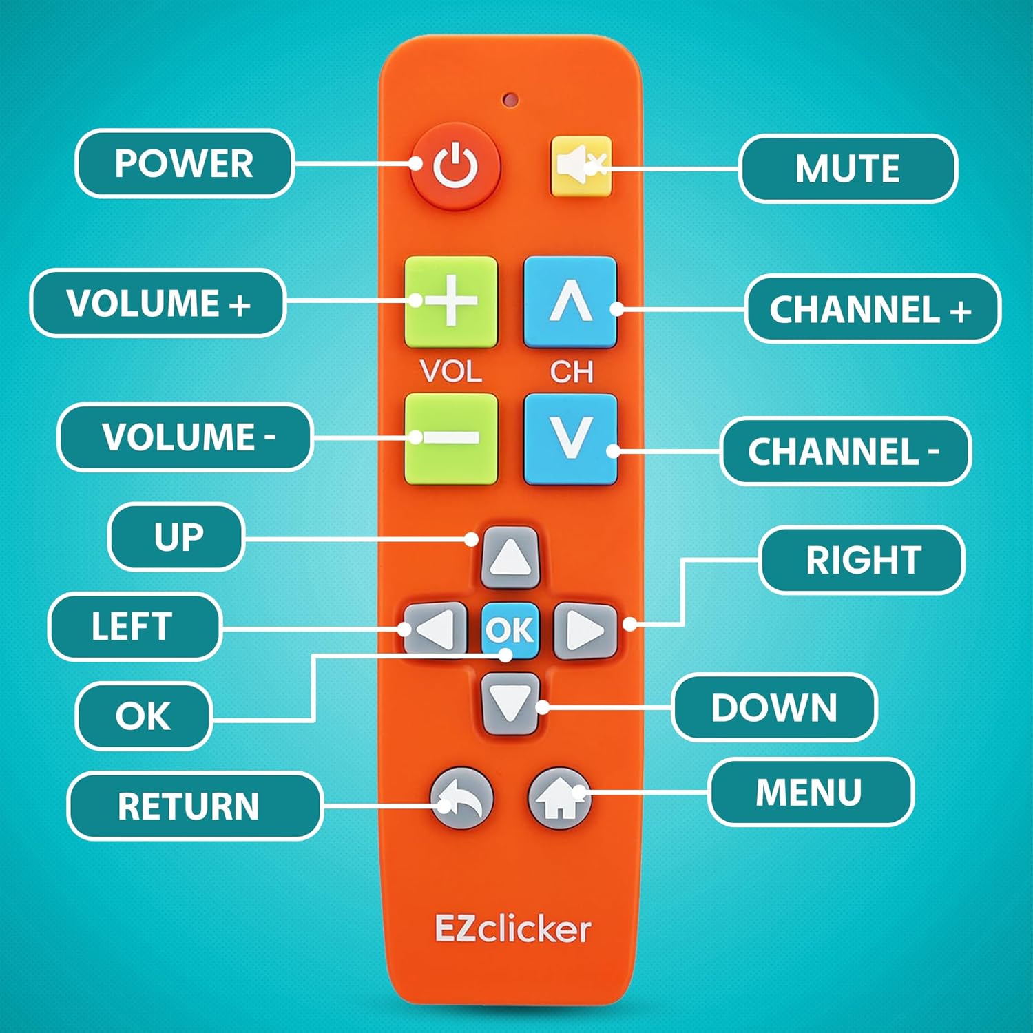 Big Button Universal TV Remote (Orange) Simple Easy to Use, Great for Seniors, Works with Major TV Brands (2xAAA Batteries Not Included)