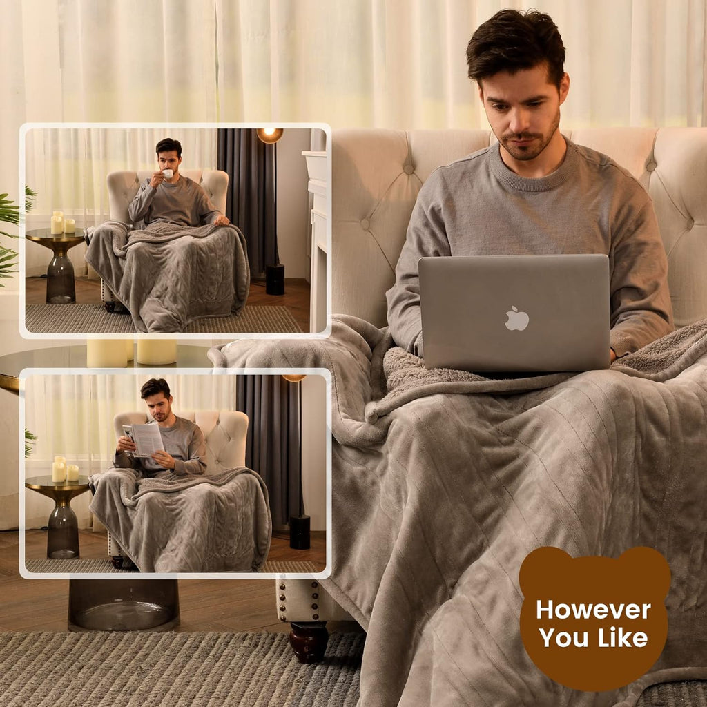 Bearhug Electric Throw Blanket 50" x 60", Reversible Velvet & Sherpa Heated Throw, 6 Heating Levels & 4H Auto Off, Over-Heat Protect, ETL Certification, Machine Washable