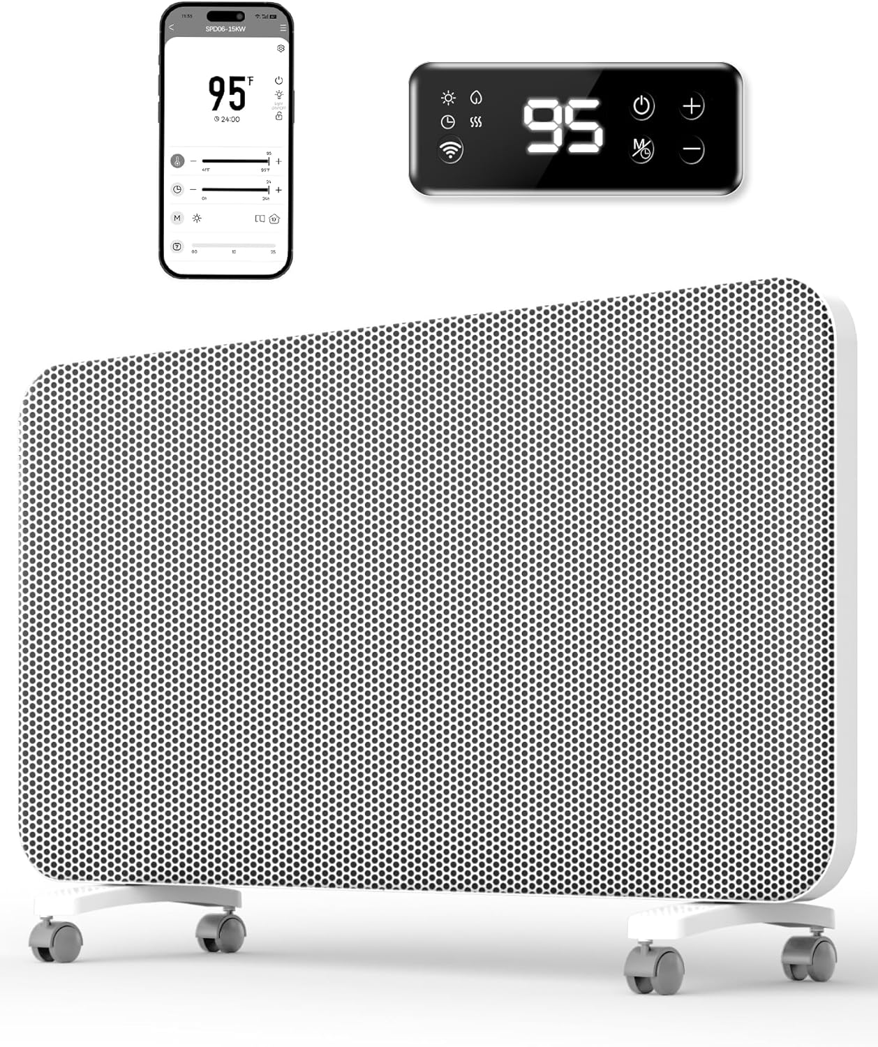 Convection Panel Space Heater Indoor Use, Large Room Electric Heater with Wifi App Control, Smart Mica Infrared Heater with Programmable Thermostat, Wall Mount or Standing, Quiet & Eco, 1500W