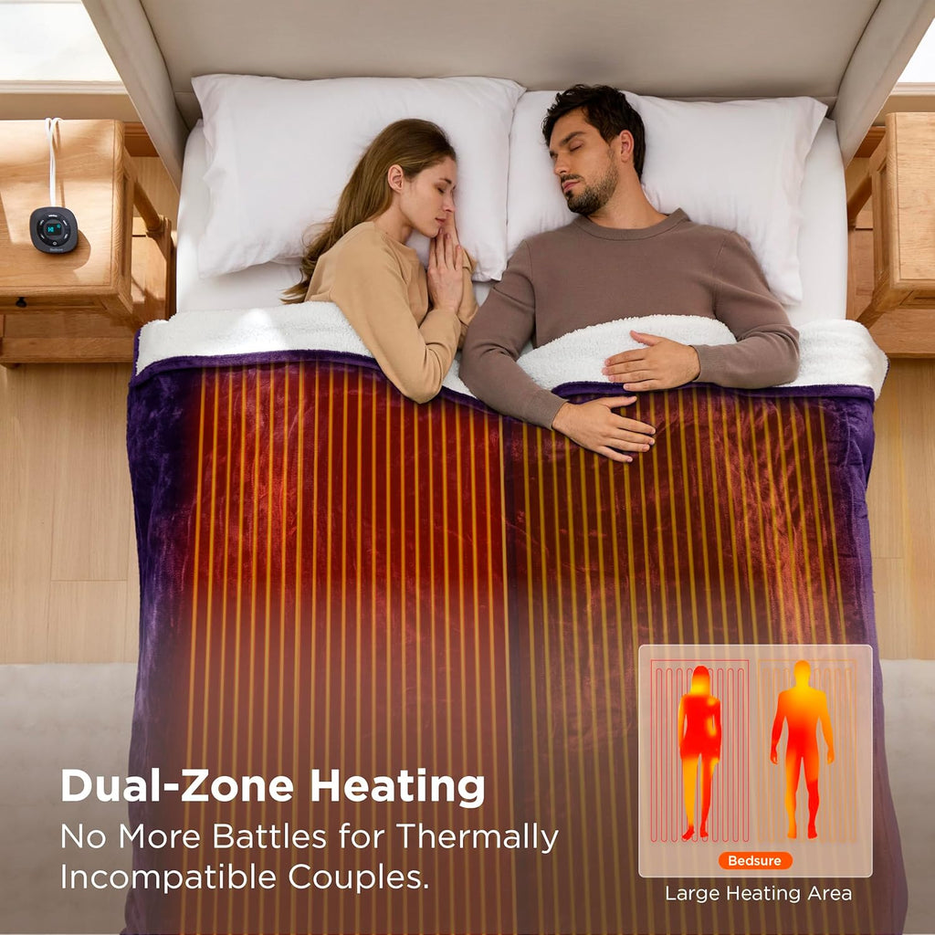 Bedsure Electric Blanket King Size - Dual Control Heated Blanket King Size, Fast Heating with 10 Time Settings & 10 Heat Settings, Warm Gift for Grandma (100x90 inches, Purple)