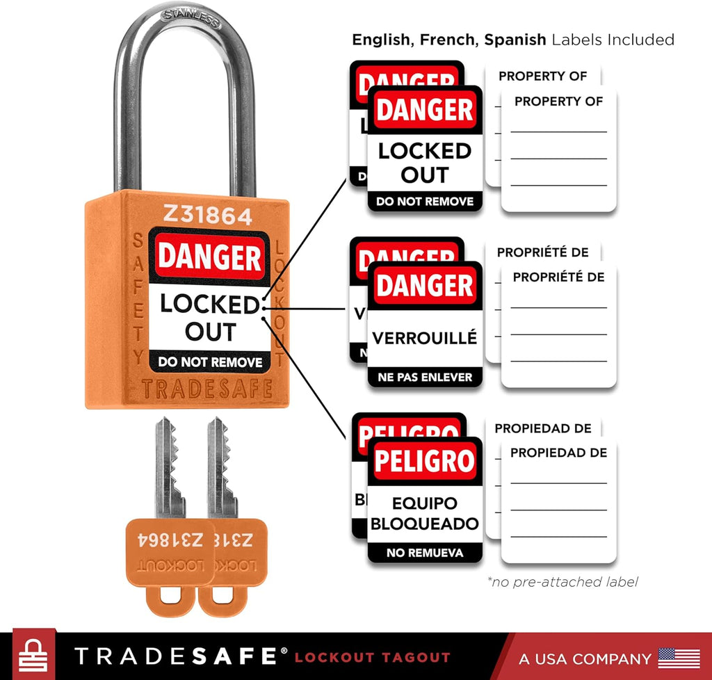 TRADESAFE Lockout Tagout Locks Set - 10 Orange Keyed Alike Padlocks, 2 Keys Per Lock, OSHA Compliant Loto Locks for Lock Out Tag Out Stations, Premium Grade