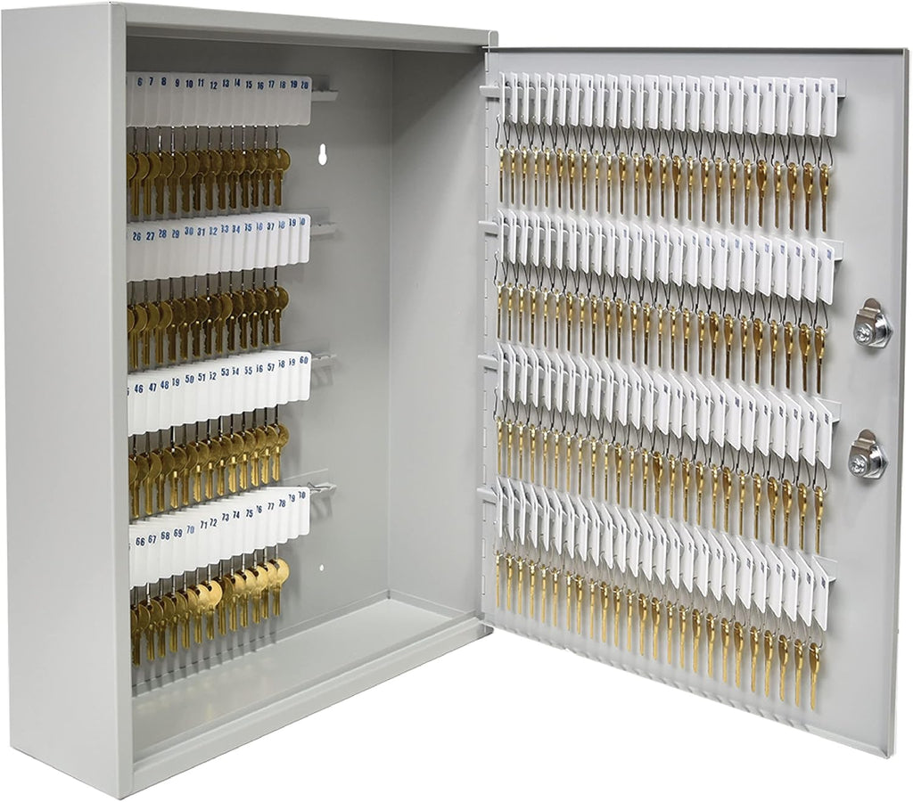 BankSupplies STEELMASTER 200 Key Cabinet - Dual Lock Control Key Box - Welded 22 Gauge Steel Construction - Scratch Resistant - Write-On Key Tags for Easy Identification