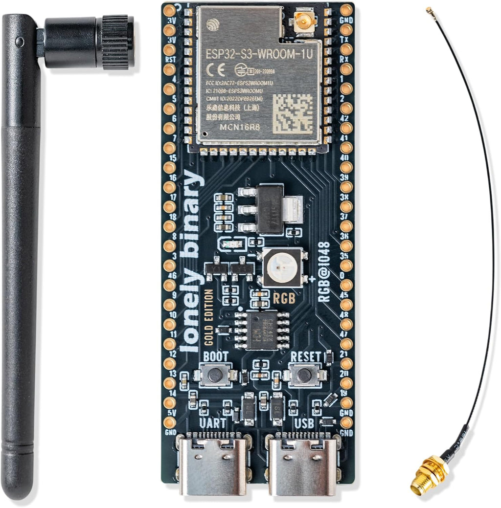ESP32-S3 Development Board Gold Edition 16MB Flash 8MB PSRAM Dual USB-C IPEX Antenna WiFi Bluetooth for Arduino IoT Projects, MicroPython & ESP-IDF N16R8 (16MB +Antenna Gold Edition)
