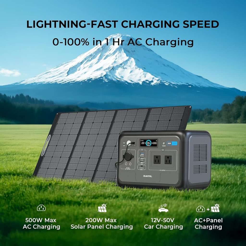 OUKITEL Portable Power Station 800W（Peak 1600W), 512Wh Solar Generator 1 Hour Fast Charging LiFePO4 Battery Backup for Emergency Home Camping RVs(Solar Panel Optional)