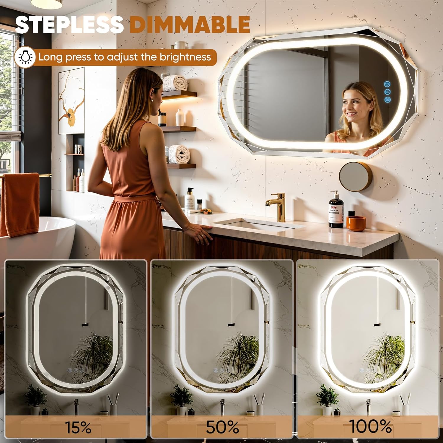 30"X40" Oval LED Bathroom Mirror with Lights, Frameless Vanity LED Mirror for Bathroom with Beveled Edge, Backlit Anti-Fog, Dimmable, 3 Colors, Memory Function, Tempered Glass, Shatter-Proof