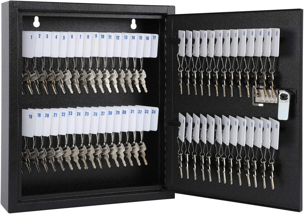 KYODOLED Locking Key Cabinet, 60 Key Storage Lock Box with Code, Key Box Wall Mount with Combination Lock, Key Hooks & Tags Key Labels(Black,60 Key)