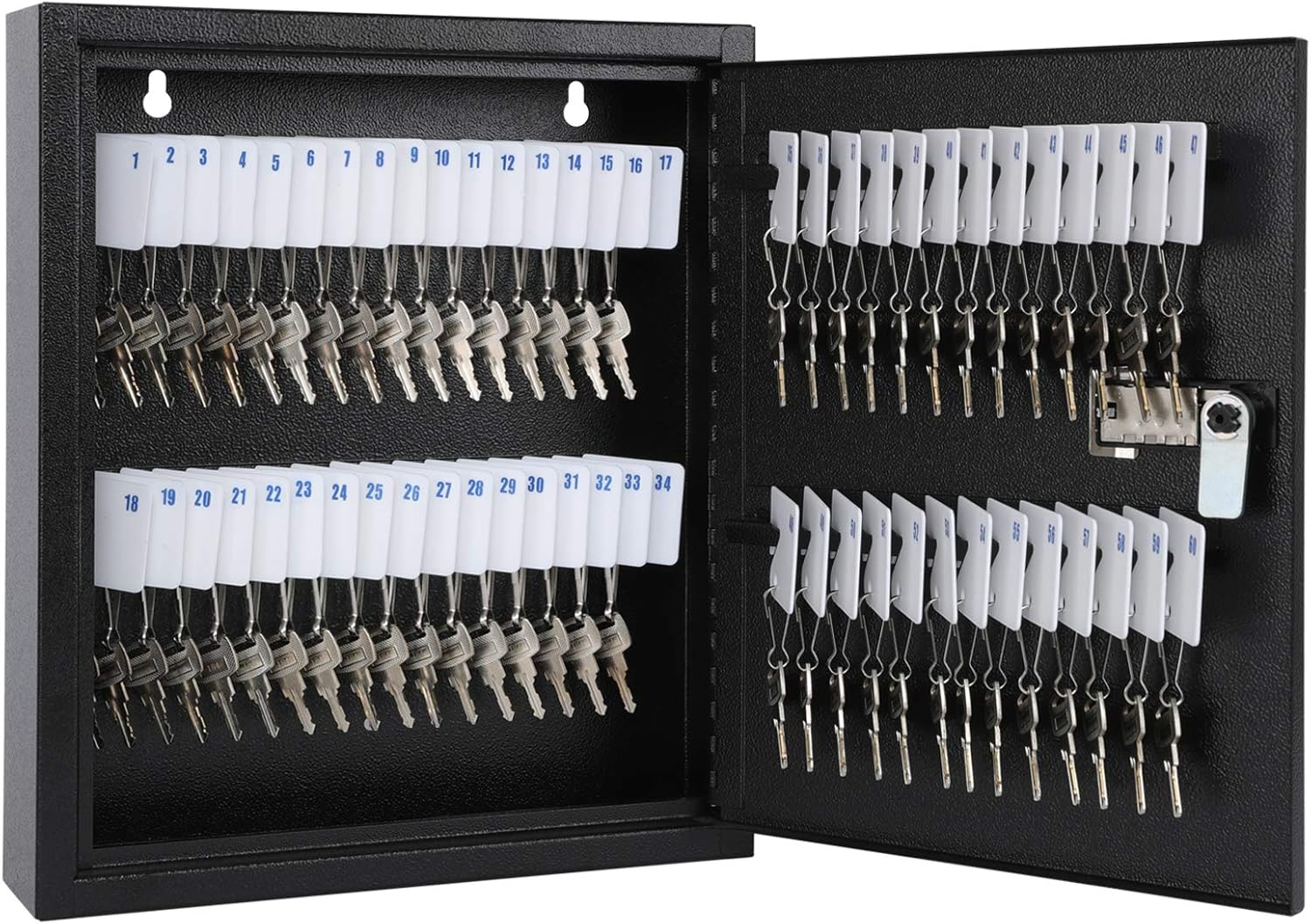 KYODOLED Locking Key Cabinet, 60 Key Storage Lock Box with Code, Key Box Wall Mount with Combination Lock, Key Hooks & Tags Key Labels(Black,60 Key)