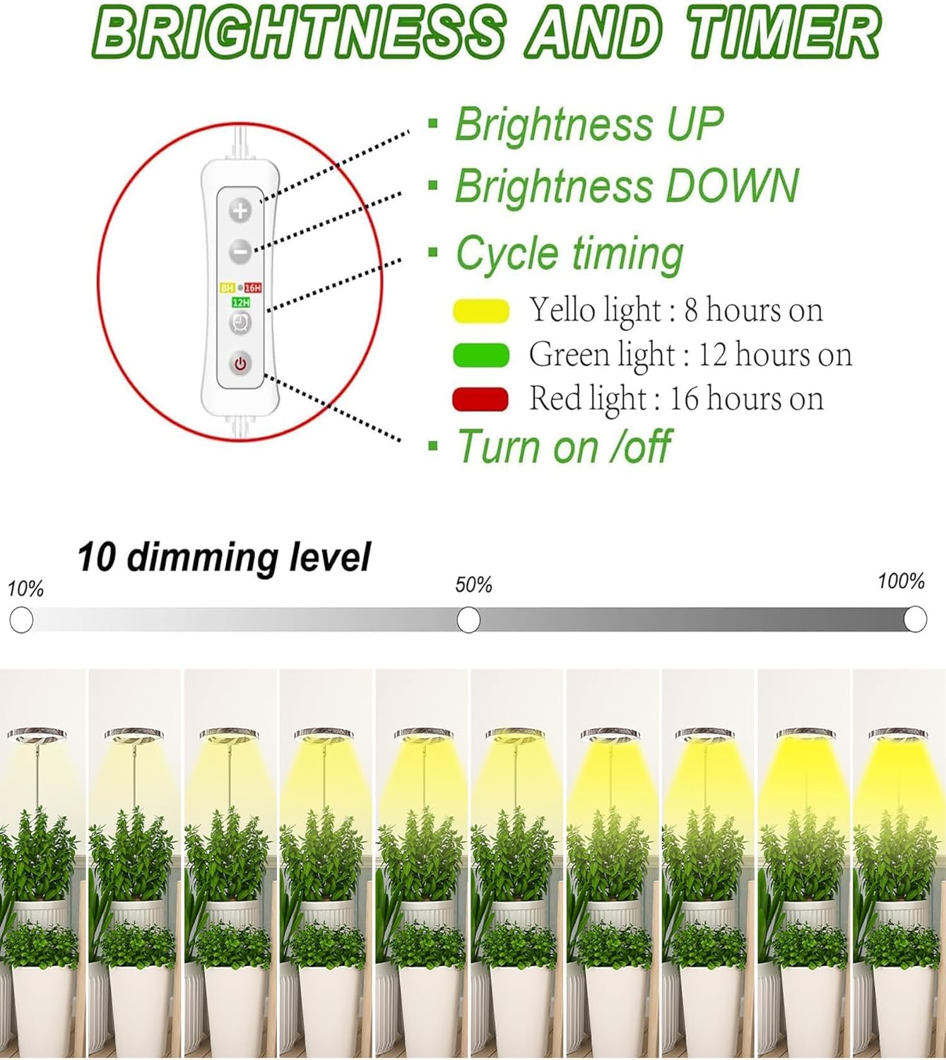 yadoker Plant Grow Light,LED Growing Light Full Spectrum for Indoor Plants,Aluminum Marble Grain Plant Lights,Height Adjustable, Automatic Timer, 5V Low Safe Voltage
