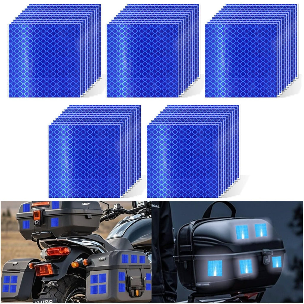 Non Fading Blue Reflective Stickers 4 inch X 4 inch, Outdoor Waterproof High Visibility Warning Safety Adhesive Reflector Tape (50 Pcs)