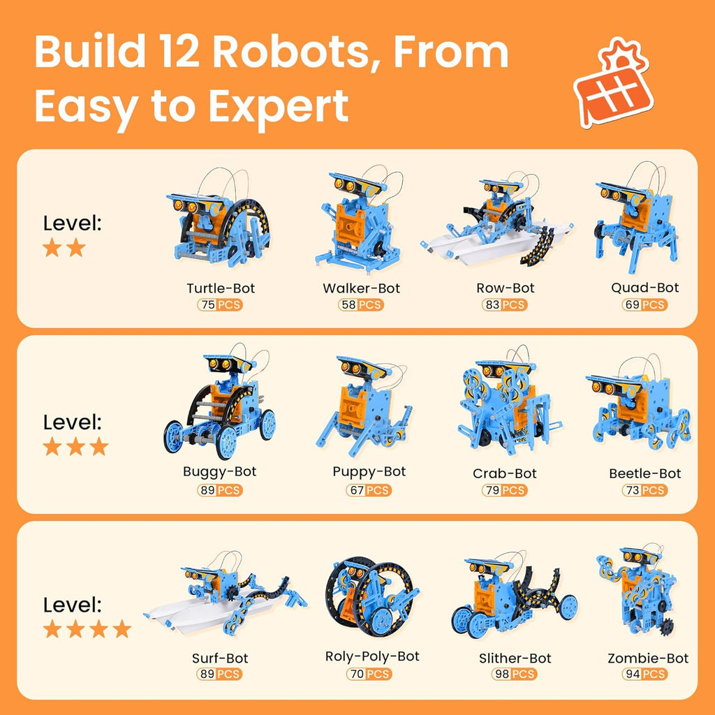 Sillbird Solar Building Robot Kit STEM Gift for Boys Aged 8-13, DIY Science Educational Toys for Kids Teens Birthday, 12-in-1 Solar or Battery Powered Robotic Set with 197 Pieces