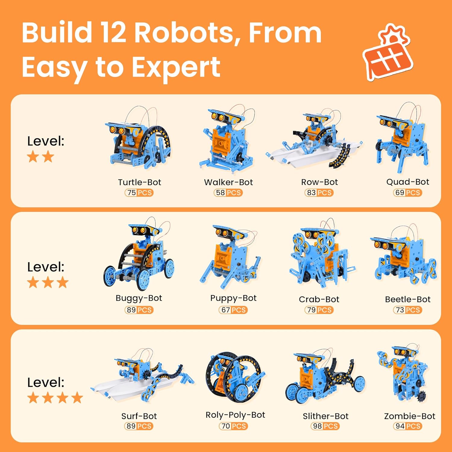 Sillbird Solar Building Robot Kit STEM Gift for Boys Aged 8-13, DIY Science Educational Toys for Kids Teens Birthday, 12-in-1 Solar or Battery Powered Robotic Set with 197 Pieces