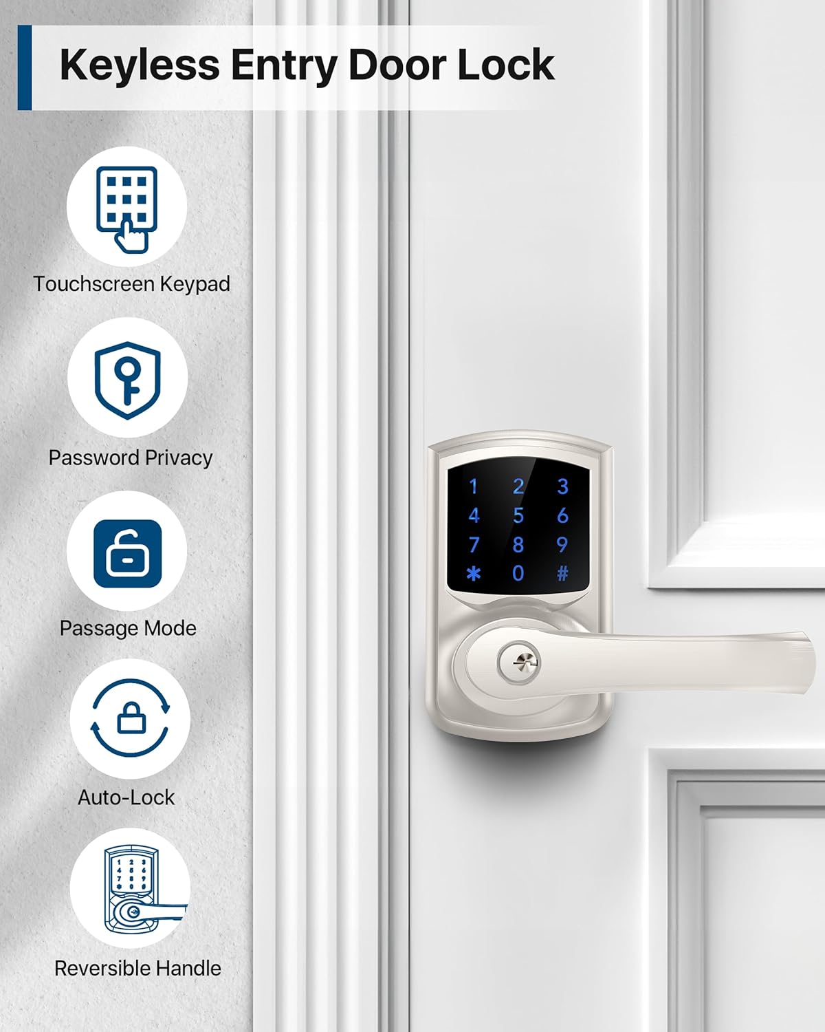HIDALIFE Keyless Entry Door Lock with Keypad and Handle for Front Doors, Touchscreen, Anti-peep Password, Auto-Locking, Satin Nickel 4 Pack