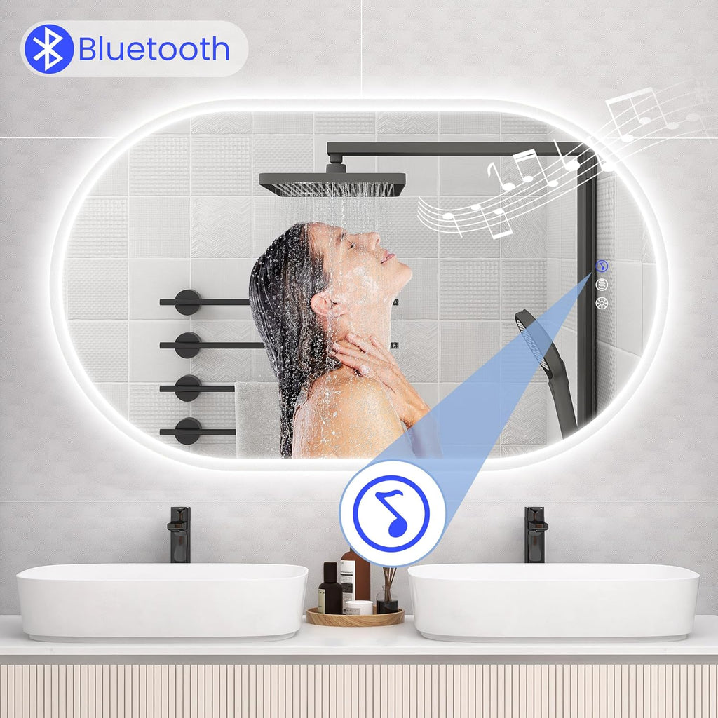 STARLEAD 40"x24" LED-Bathroom-Mirror-with-Lights, Wall-Mounted with Bluetooth Speaker, Anti-Fog, 3 Color Temperature, Dimmable Brightness, Waterproof, Tempered Glass, Frontlit & Backlit, Oval