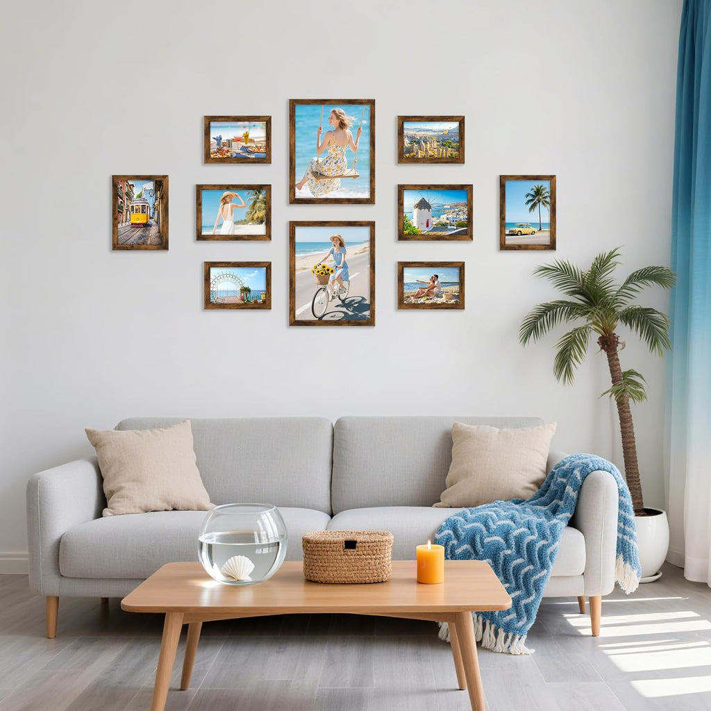 decorUhome Picture Frames Collage Wall Decor for Photo Gallery Display, Assorted Picture Frames set of 10 Including Two 8x10 / Four 5x7 / Four 4x6 for Family Wall Decor, Distressed Brown, 10 Pack