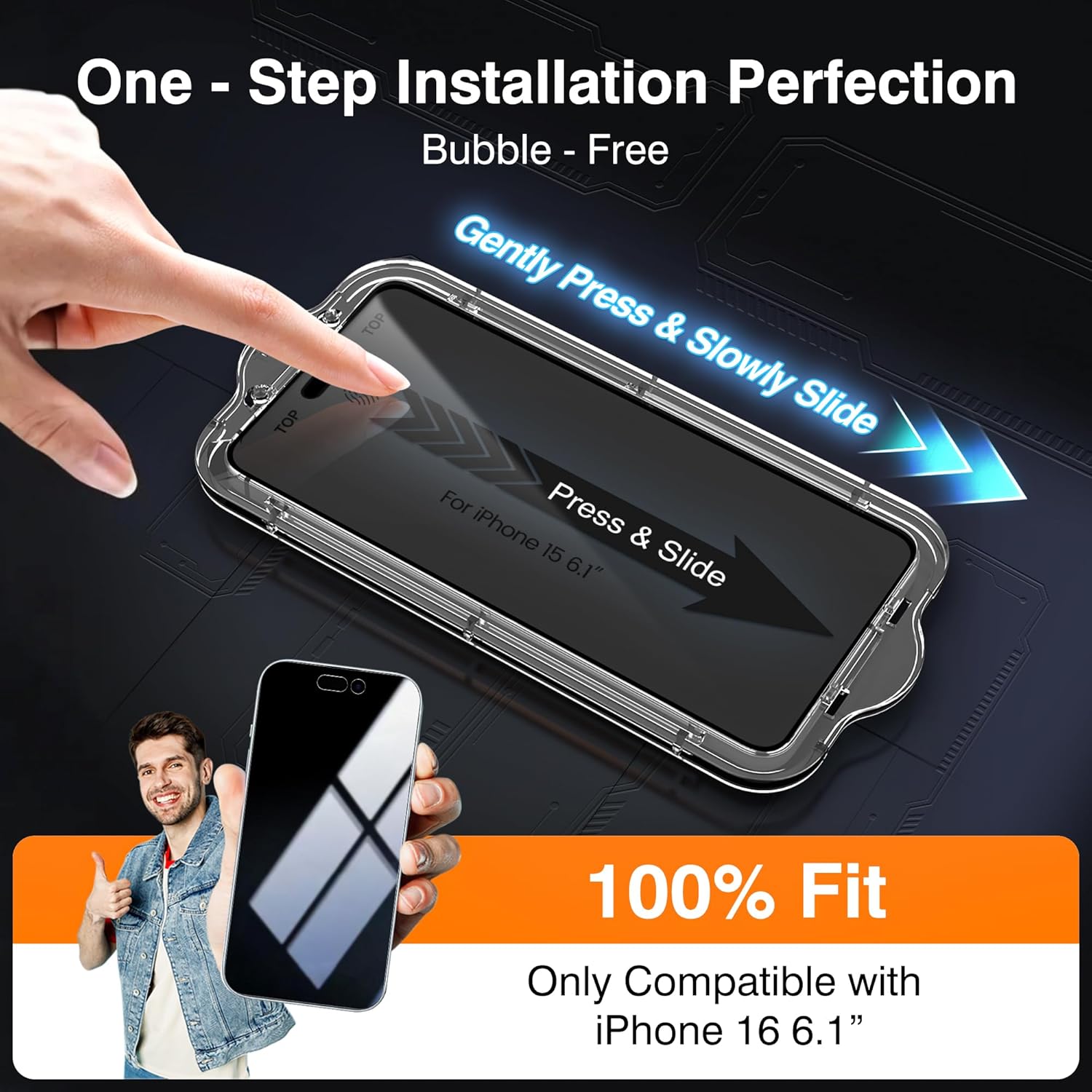 EZ-GLAZ- 4 Pack for iPhone 15 Privacy Screen Protector [6.1"] With 2 Pack Camera Lens Protector, 9H+ Hardness 12FT Military Grade Shatterproof Scratch Resistant Durable Tempered Glass Film with Flawless Fit Kit