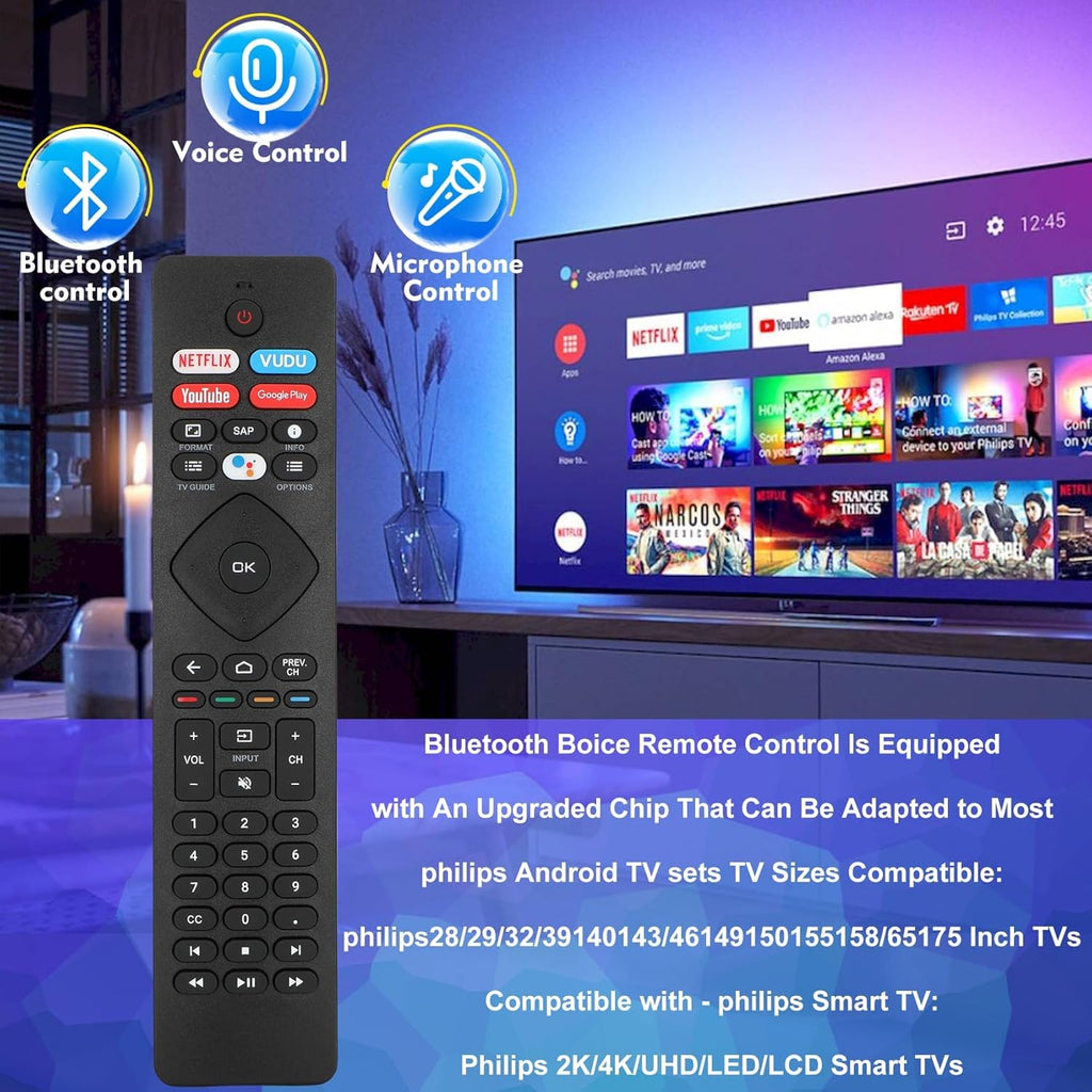 2 Pcs Voice Remote Control for Phillips Voice TV Replacement. Universal Remote Control for Philip 4K UltraHD Smart Android TV with Google Assistant. for Philips 43" 50" 55" 65" 75"