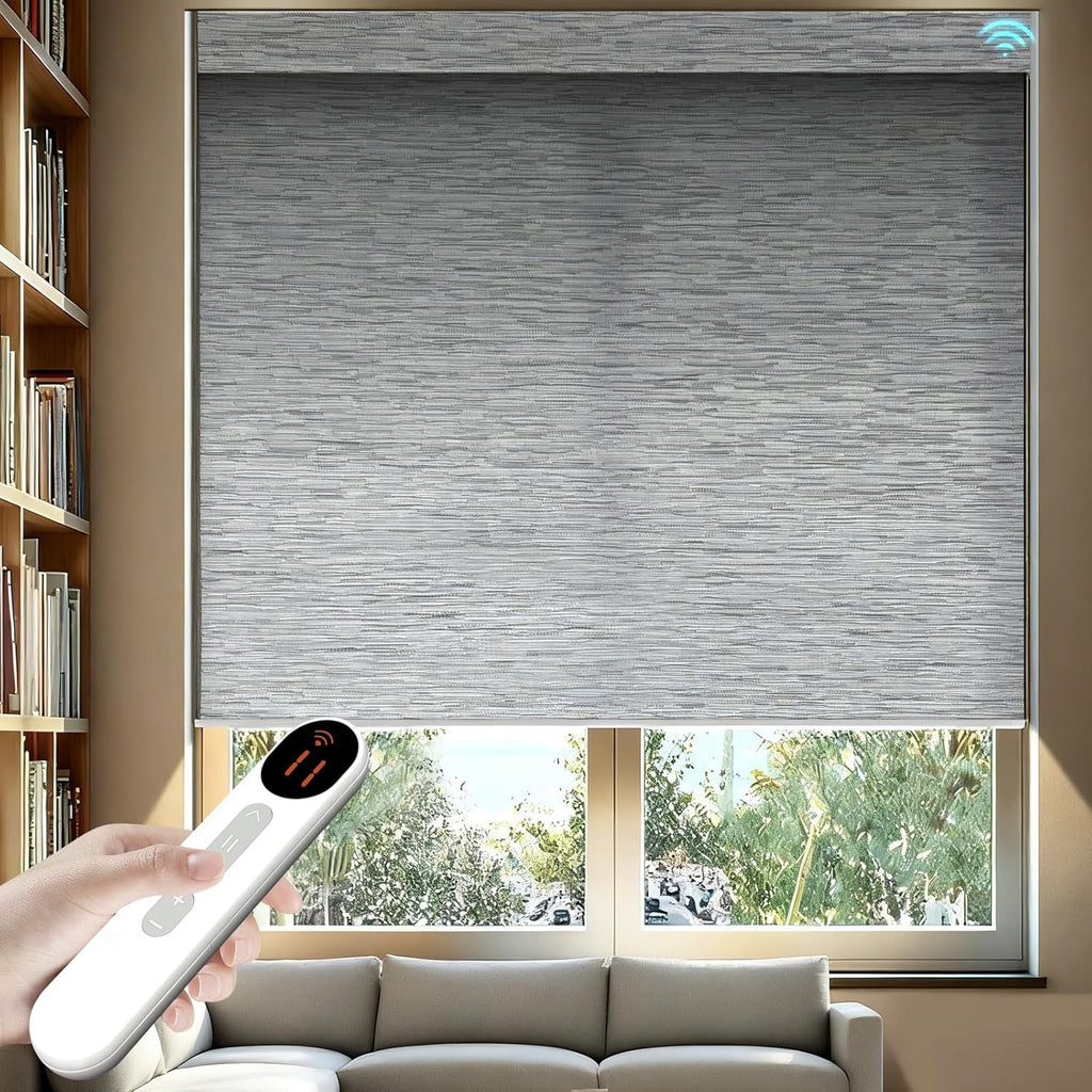 Smart Motorized Blinds – 70% Blackout Roller Shades with Remote, Alexa/Google Home/Siri Control, Matter Compatible, Wireless Rechargeable Battery, Custom Sizes for Windows & Sliding Doors