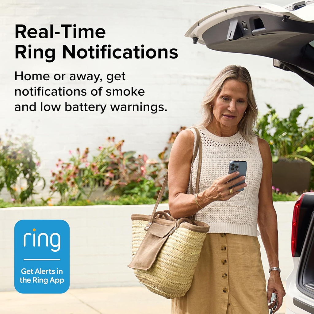 Kidde Smart Smoke Detector, Ring App Enabled for Real-Time Notifications, Hardwired Alarm, AA Backup Battery
