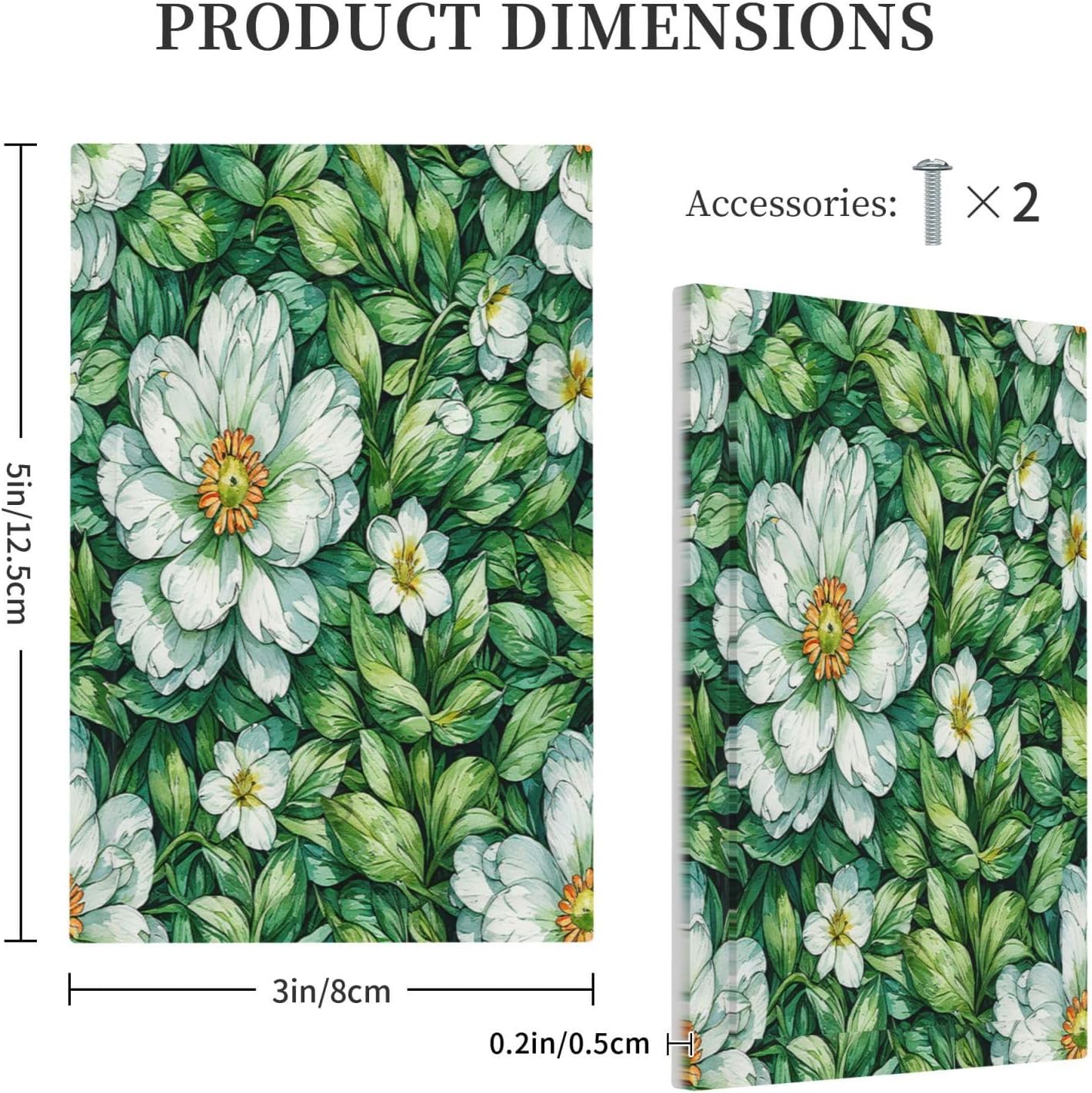 Vintage Floral White Flowers Green Plants Leaves Light Switch Cover Plate 1 Gang No Device Blank Decorative Switch Plate Electrical Wall Plates Faceplate for Bedroom Bathroom Decor