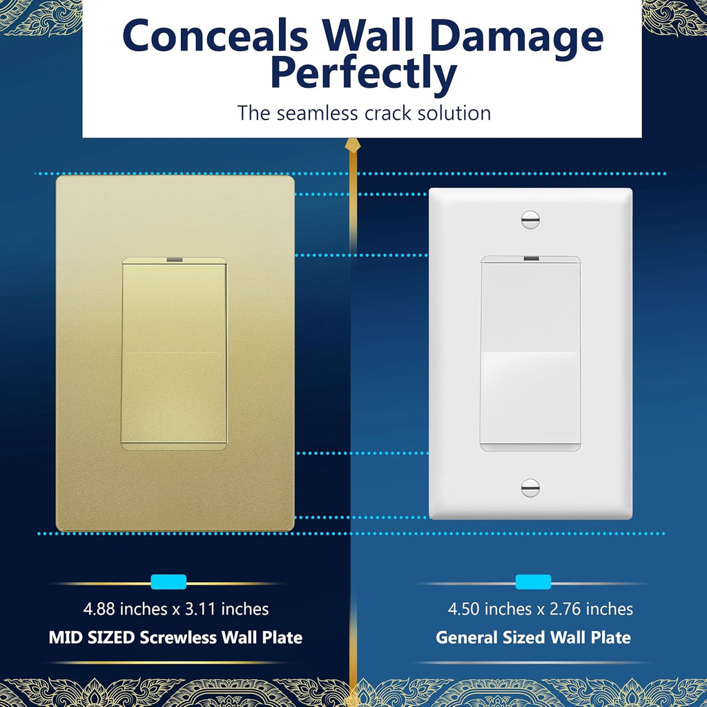 LIDER Matte Finish Decorator Switch Cover, Screwless Wall Plate, Mid-Size 1-Gang 4.88" x 3.11", Unbreakable Polycarbonate Thermoplastic, UL Listed, LSWP-31M-GD, Gold