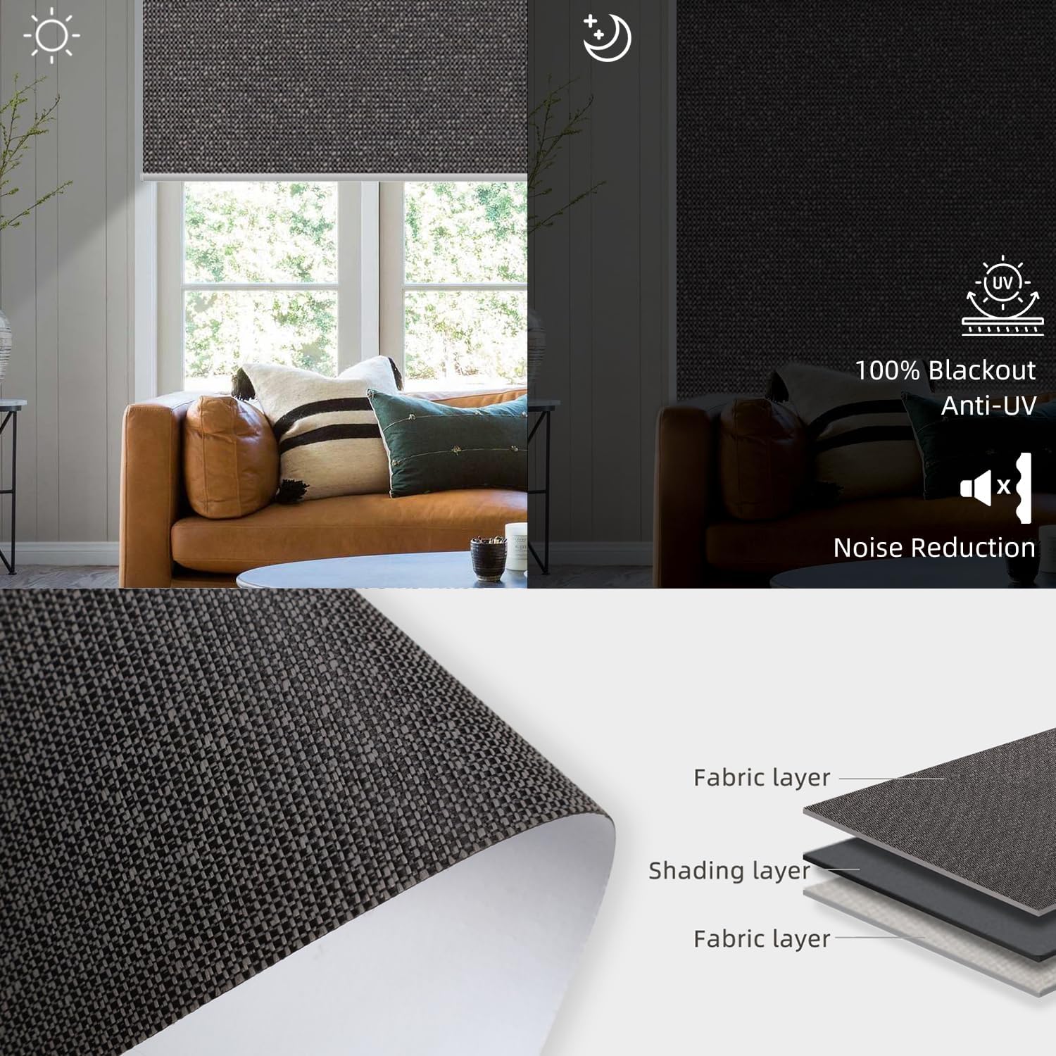 SmartWings Motorized Roller Blinds Work with Matter Homekit Z-Wave Thread Alexa Google, 100% Blackout Smart Window Shades for Bedroom, Cordless Remote Control Customized 16"-110" W, Eclipse Umber
