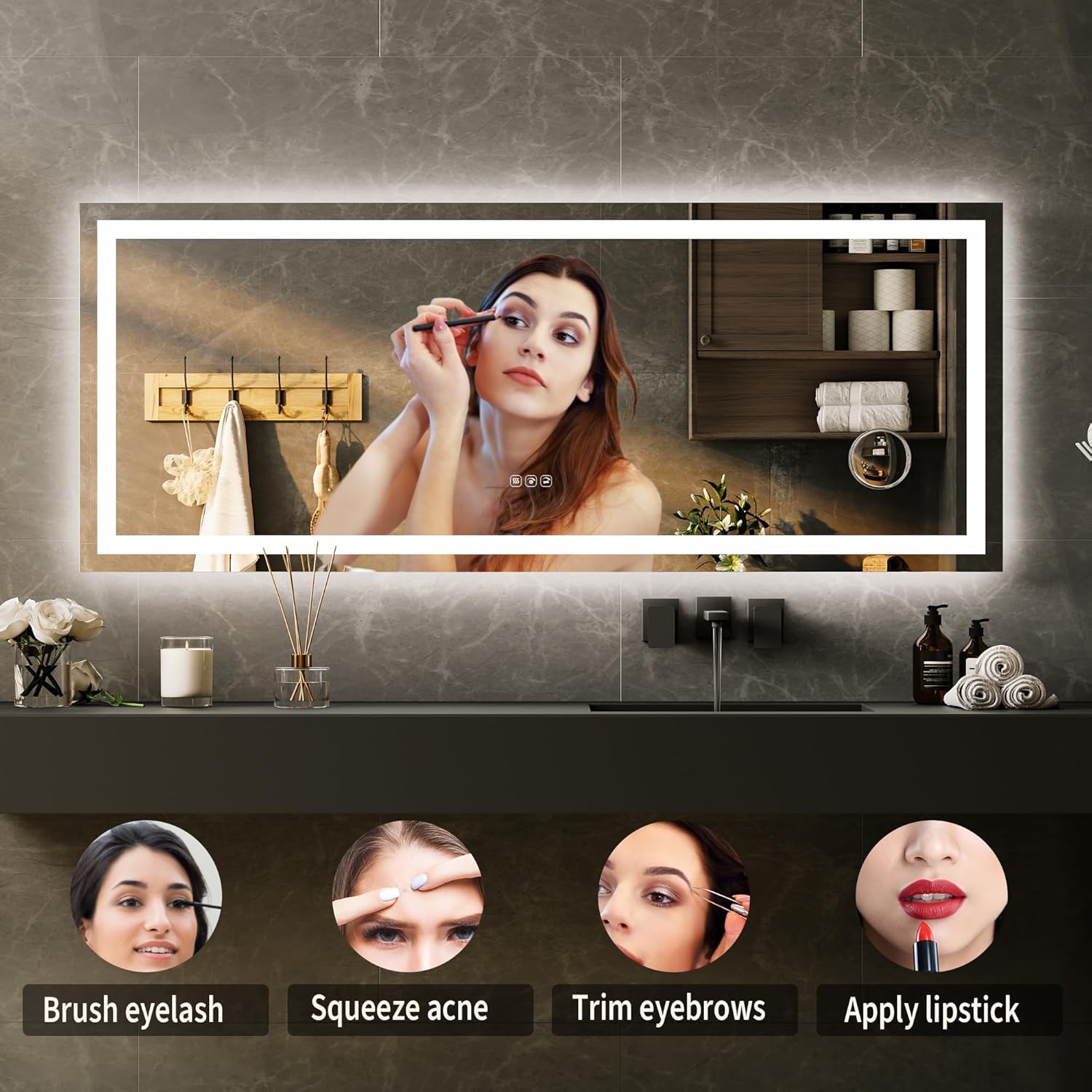 GarveeHome 60x24 LED Bathroom Mirror with Lights, Dimmable, Anti-Fog, Backlit + Front Lit, and 3X Magnification Mirror, Smart Bathroom Vanity Mirror for Wall, Memory Function, Shatter-Proof