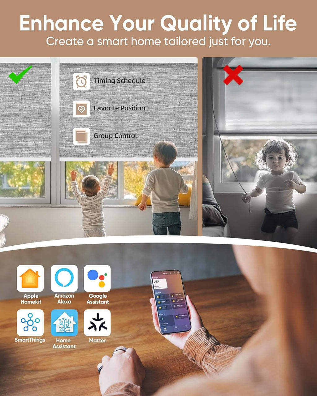 Kincmo Motorized Blinds with Remote,100% Blackout Motorized Roller Shades Work with Apple Homekit,Alexa,Google, Custom Electric Blinds with App,Voice Control (Dreamy Grey)