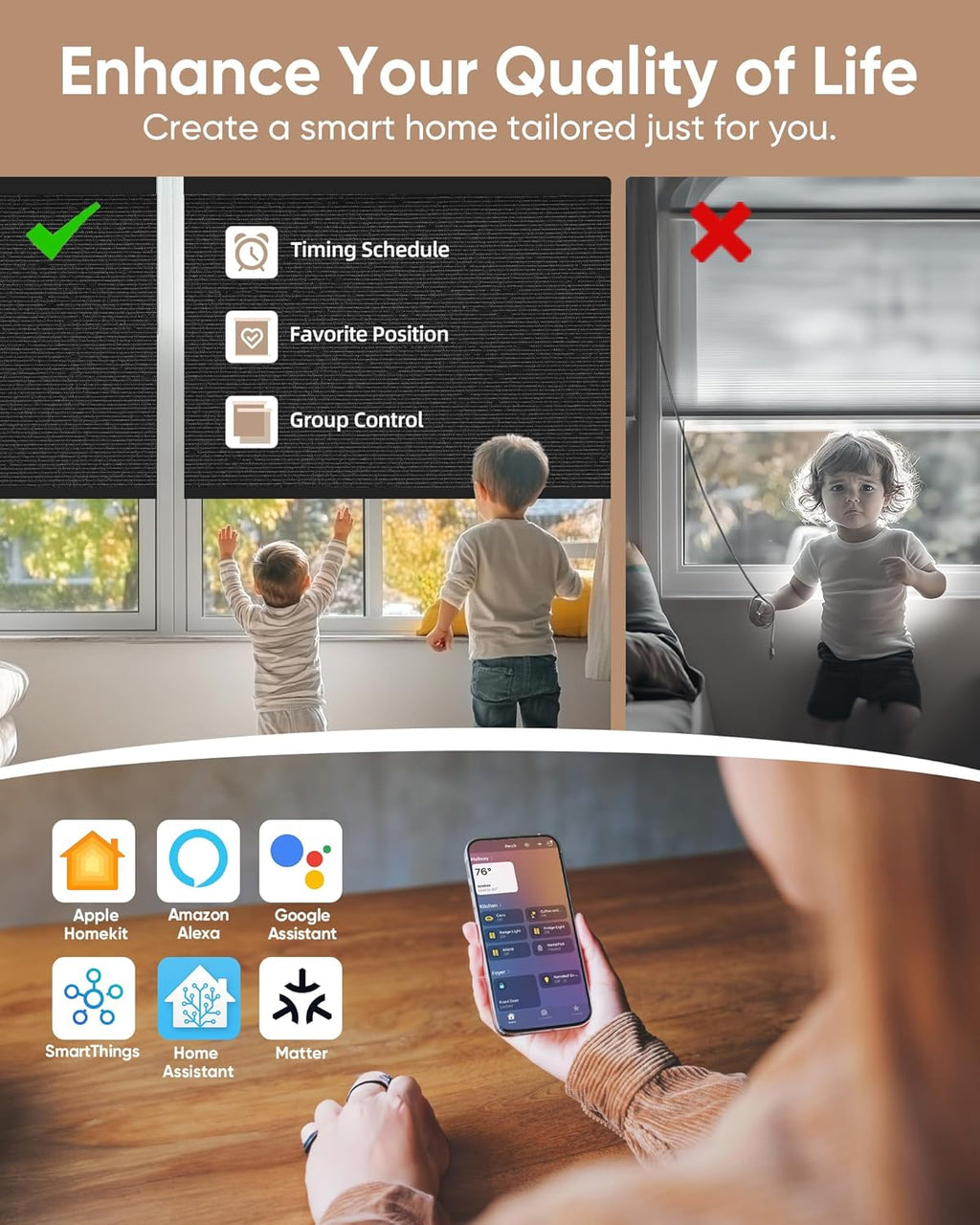Kincmo Motorized Blinds with Remote,100% Blackout Motorized Roller Shades Work with Apple Homekit,Alexa,Google, Custom Electric Blinds with App,Voice Control (Eclipse Obsidian Black)