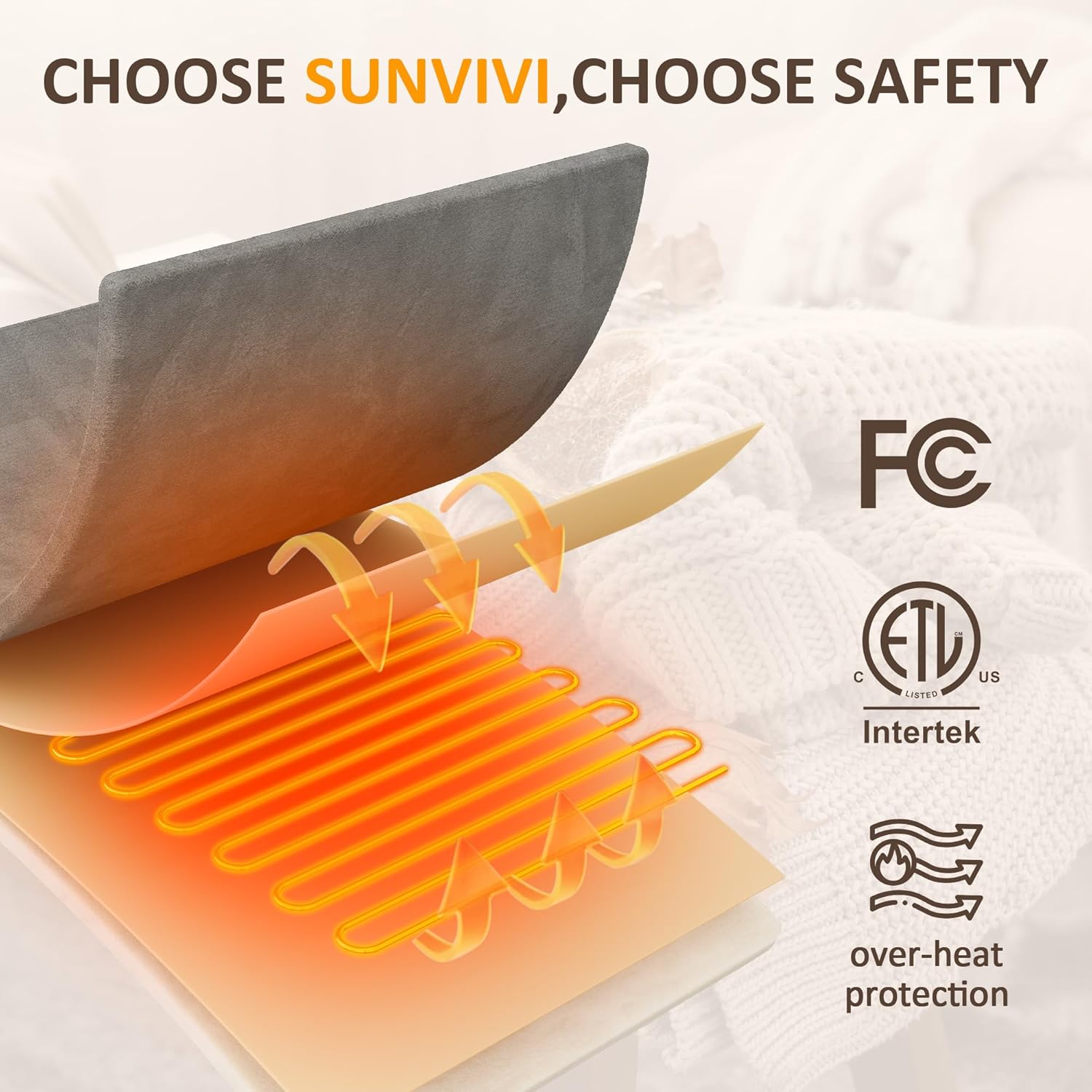 SUNVIVI Heated Blanket King Size, Electric Throw Dual Control, 5 Years Warranty, 10 Heat Settings, 12 Hours Auto Off, Soft Flannel and Sherpa, Machine Washable, ETL Certified, Grey, 100x90 Inch