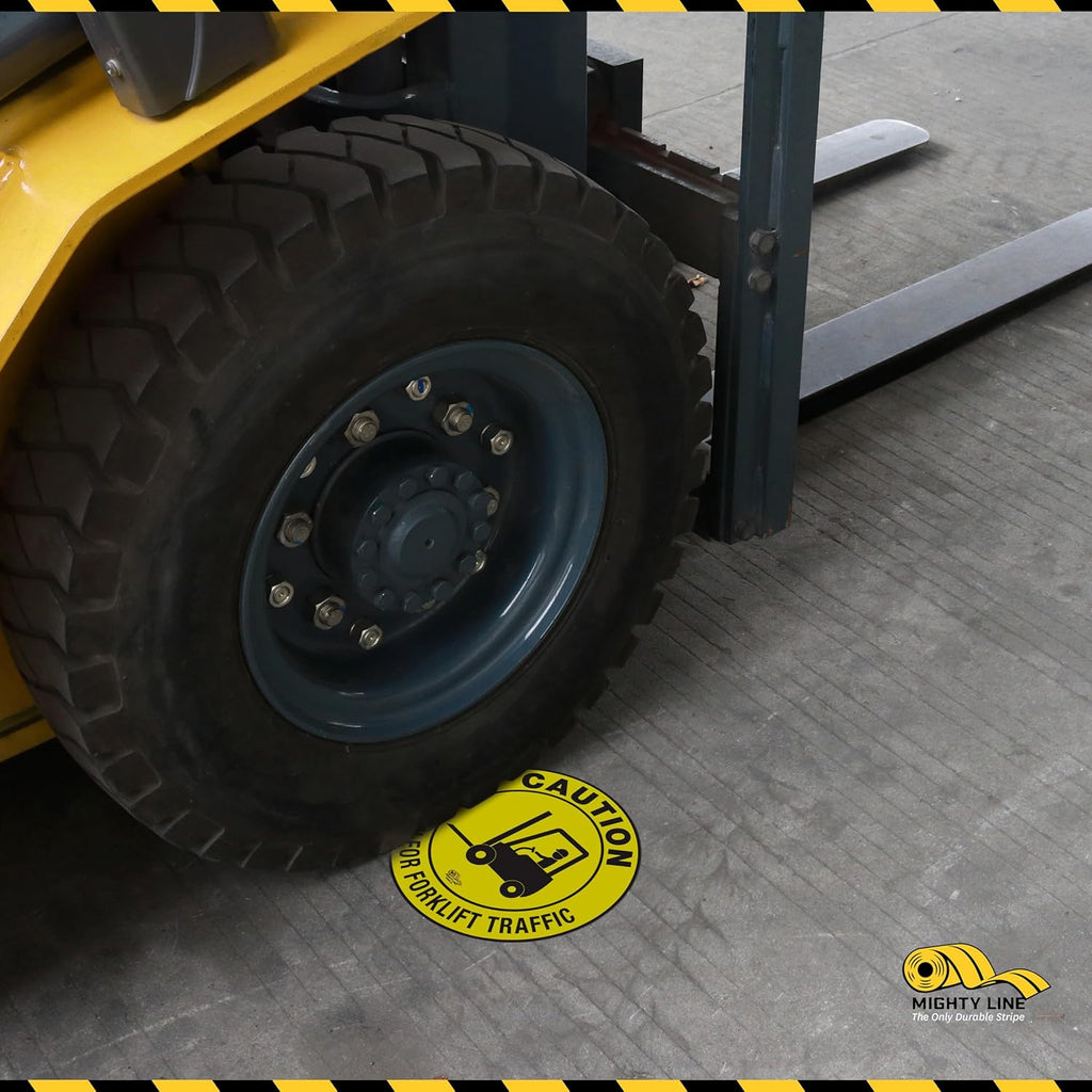 Mighty Line Forklift Floor Sign for Safety, Warning, Heavy-Duty, Peel and Stick, Adhesive, Industrial Quality, Caution Watch For Forklift Traffic, 12"