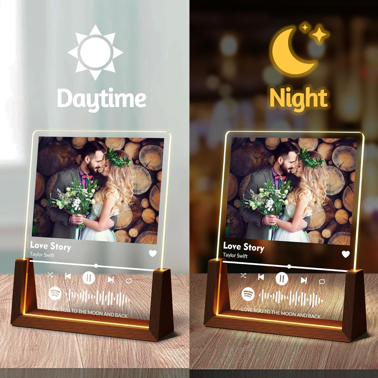 Personalized Couple Gifts For Boyfriend Girlfriend Him Her Husband Wife, Custom Acrylic Spotify Plaque With Photo Name, Customized Light Up Picture Frame For Anniversary Birthday Christmas Gifts