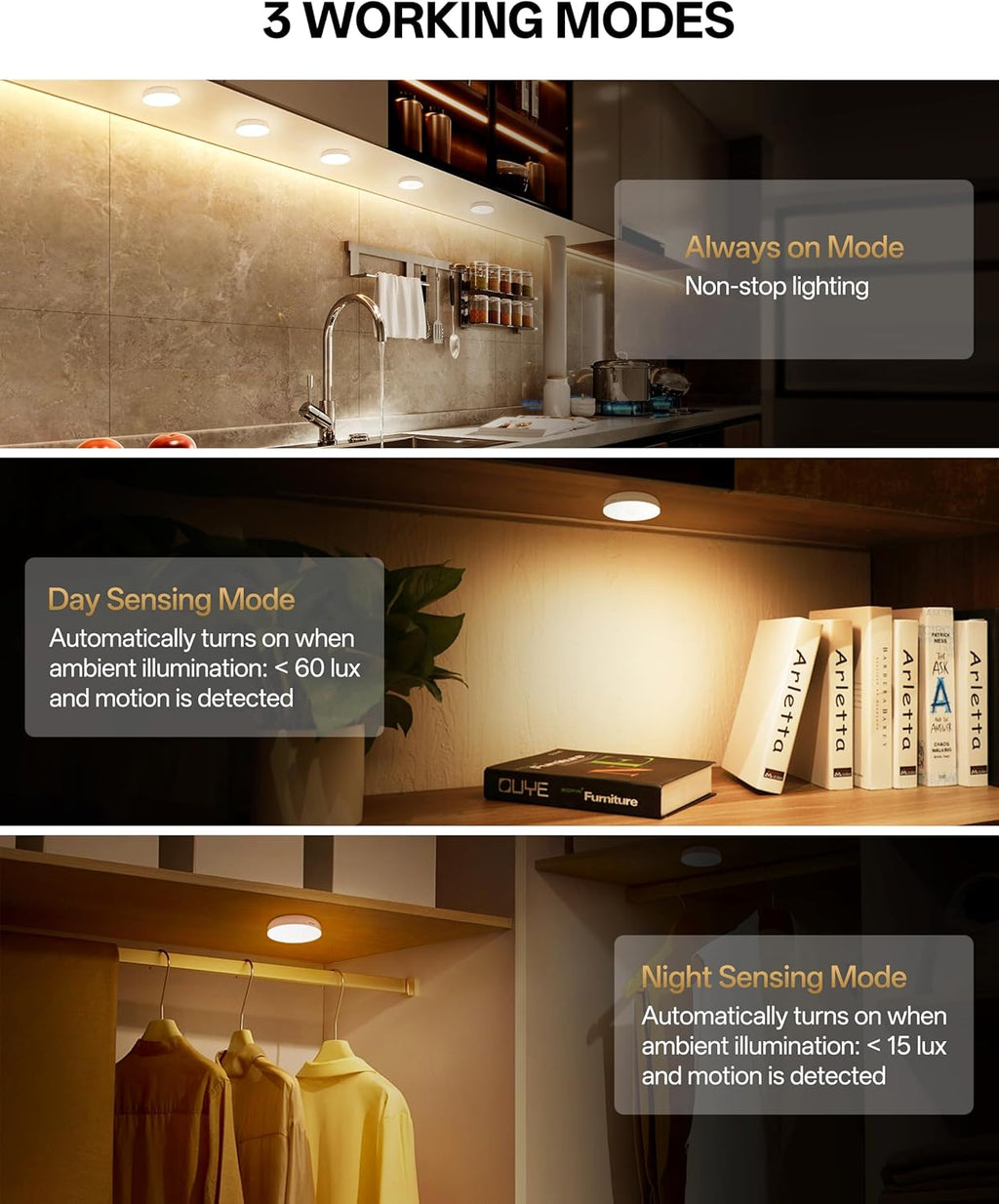 Homelist Upgraded Ultra Bright Motion Sensor Lights Indoor Rechargeable, 6 Pack Puck Light with Remote, 1500mAh Battery Operated Sensor Night Light for Stairs, Cabinet, Bedside, Closet
