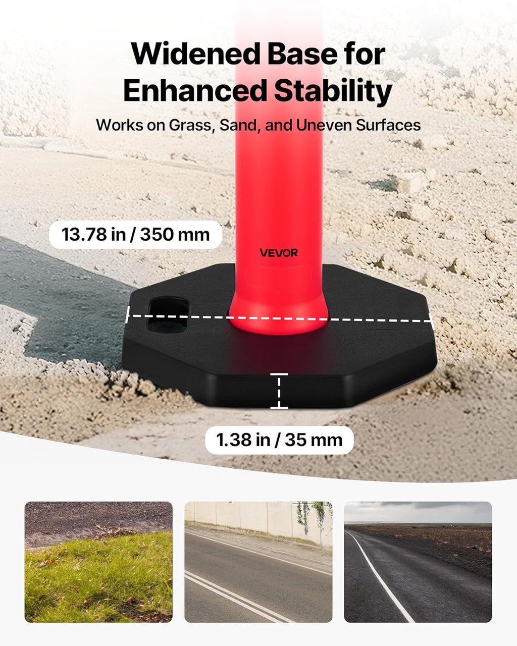 VEVOR 6 Pack Traffic Delineator Posts, 48 inches Traffic Safety Cones with Weighted Base and Reflective Strips, Heavy Duty Delineator Posts for Construction Site, Parking Lot, Crowd Control, Red