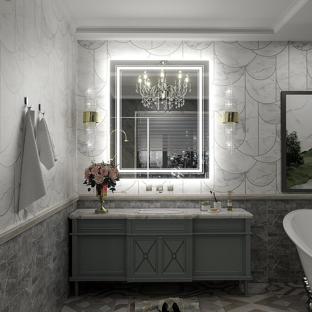 32x36 inch LED Mirror for Bathroom, Dimmable Illuminated Vanity Mirror with Lights, Anti-Fog, Backlit and Front Lights, Shatter-Proof, ETL Listed (Horizontal/Vertical)
