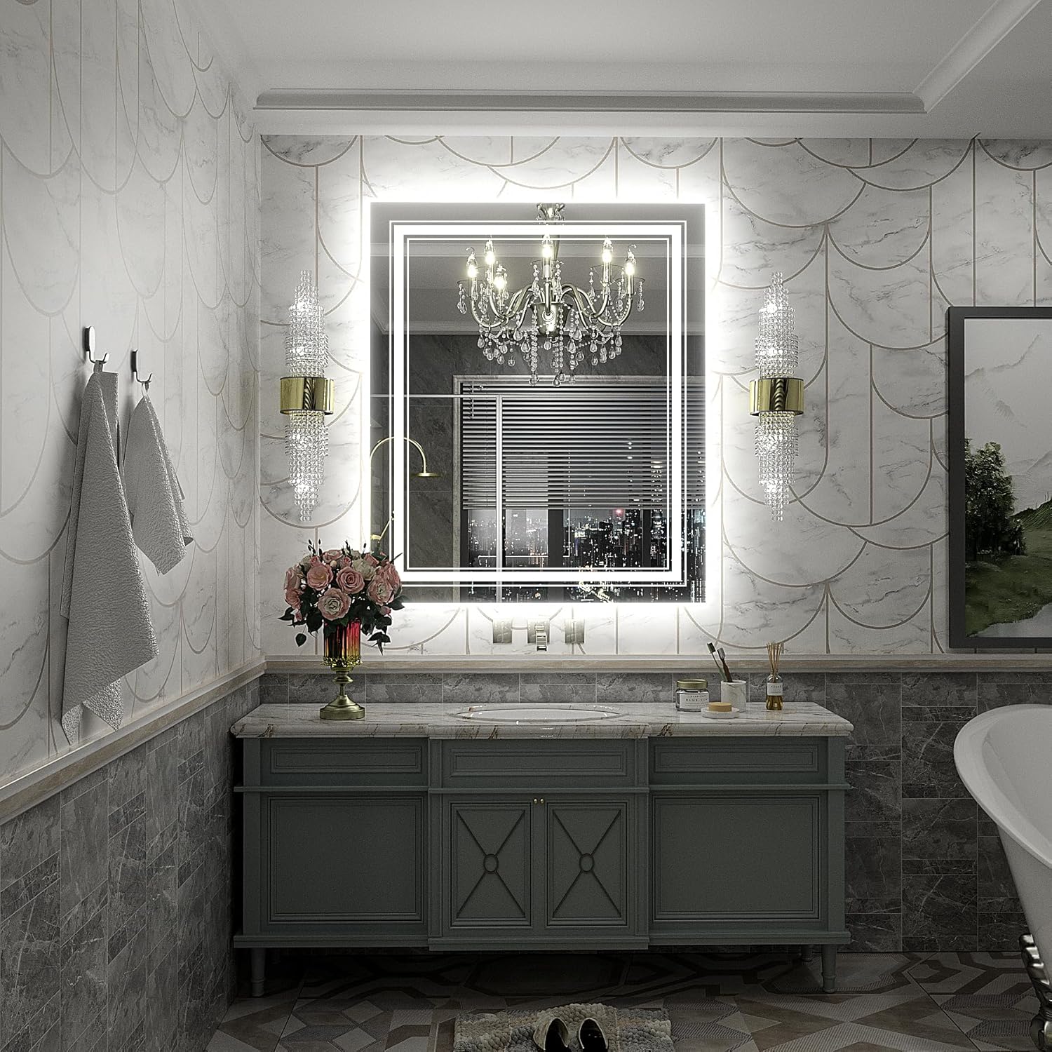 32x36 inch LED Mirror for Bathroom, Dimmable Illuminated Vanity Mirror with Lights, Anti-Fog, Backlit and Front Lights, Shatter-Proof, ETL Listed (Horizontal/Vertical)