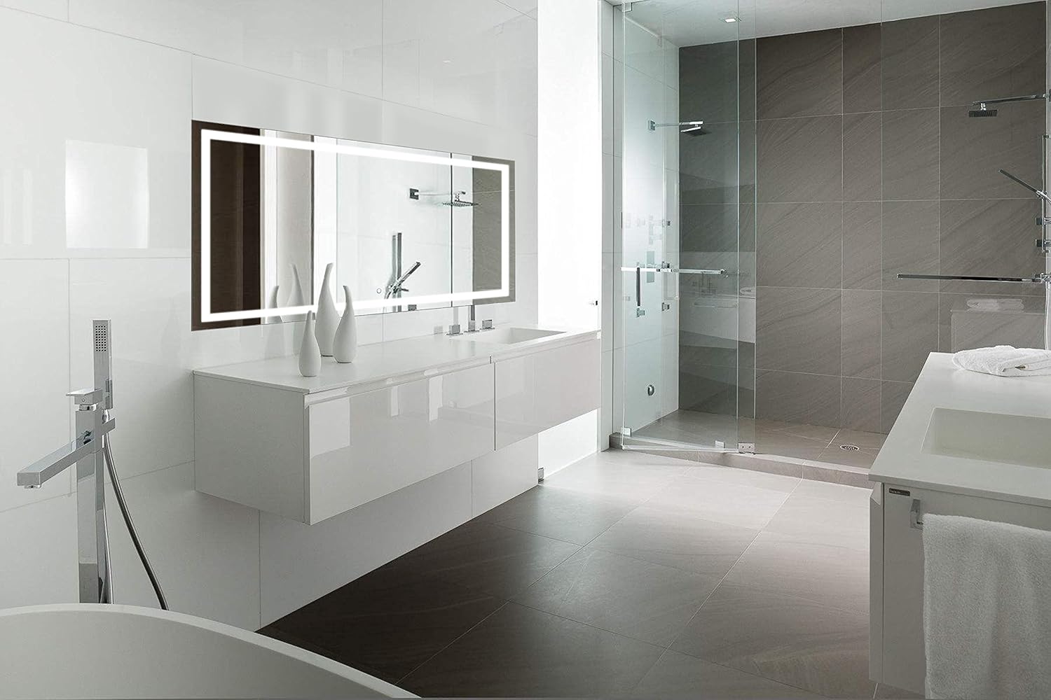Krugg | Large 72 Inch X 30 Inch LED Bathroom Mirror | Lighted Vanity Mirror Includes Dimmer & Defogger | Wall Mount Vertical or Horizontal Installation